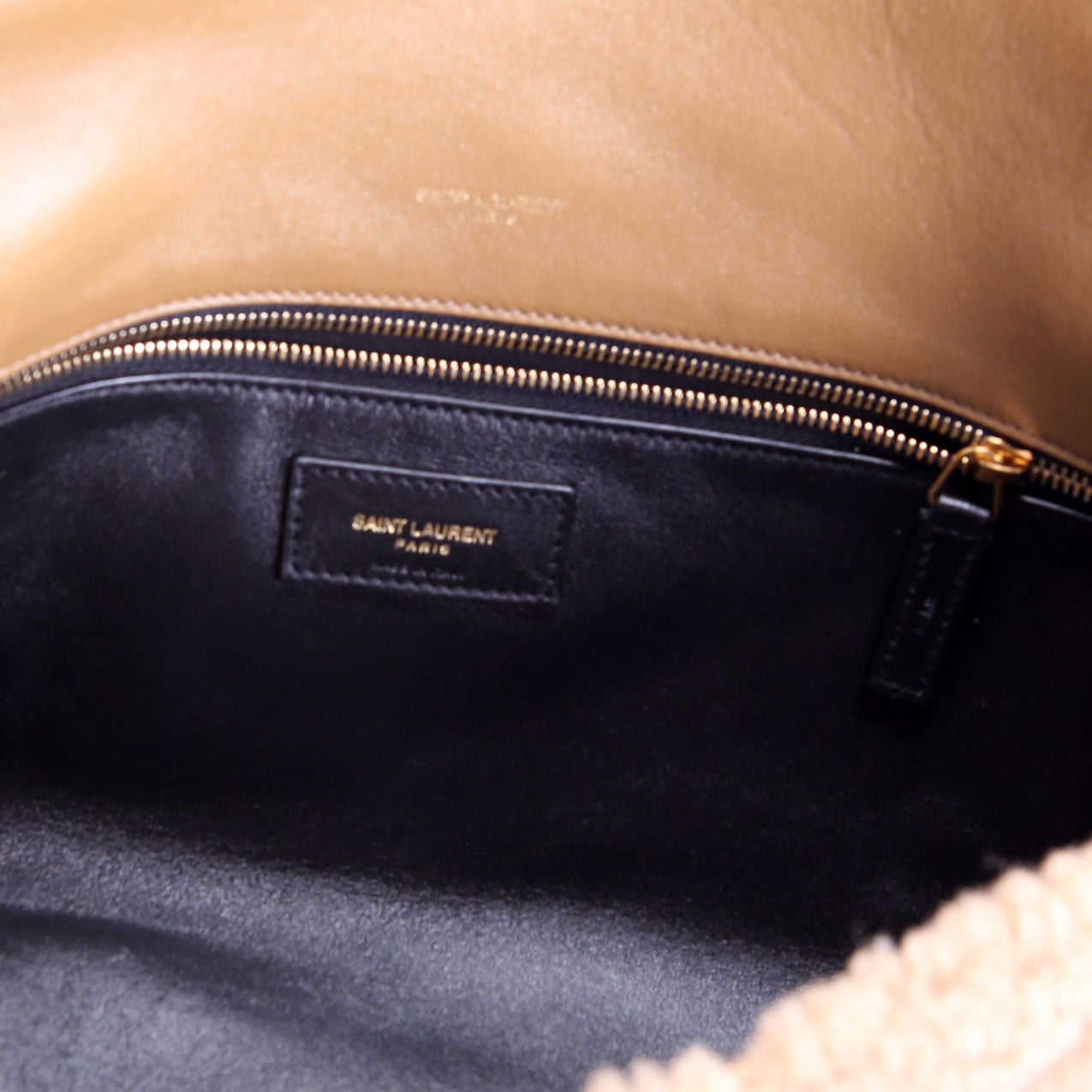 SAINT LAURENT Shearling Sade Puffer Envelope Clutch 655004 Brown