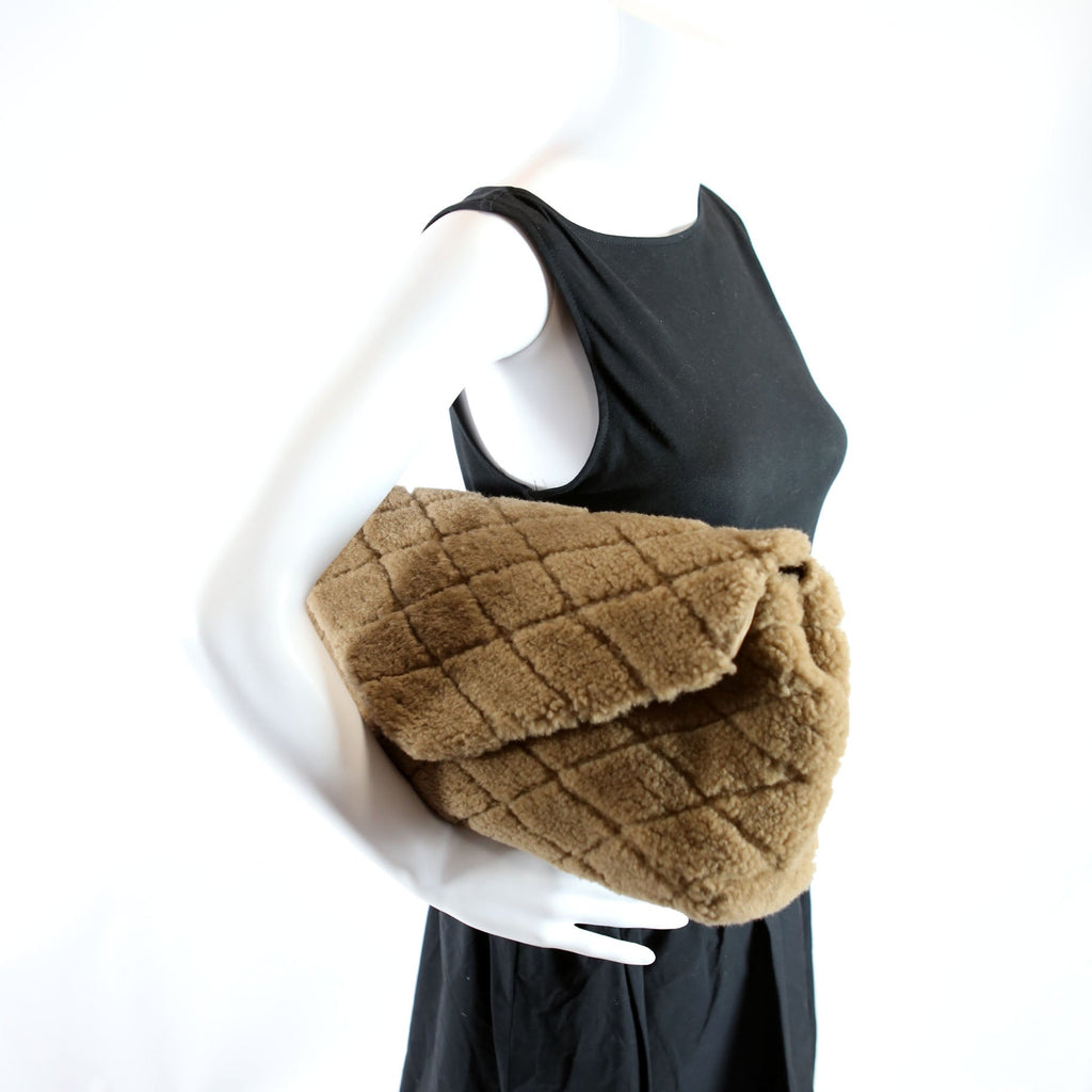 SAINT LAURENT Shearling Sade Puffer Envelope Clutch 655004 Brown