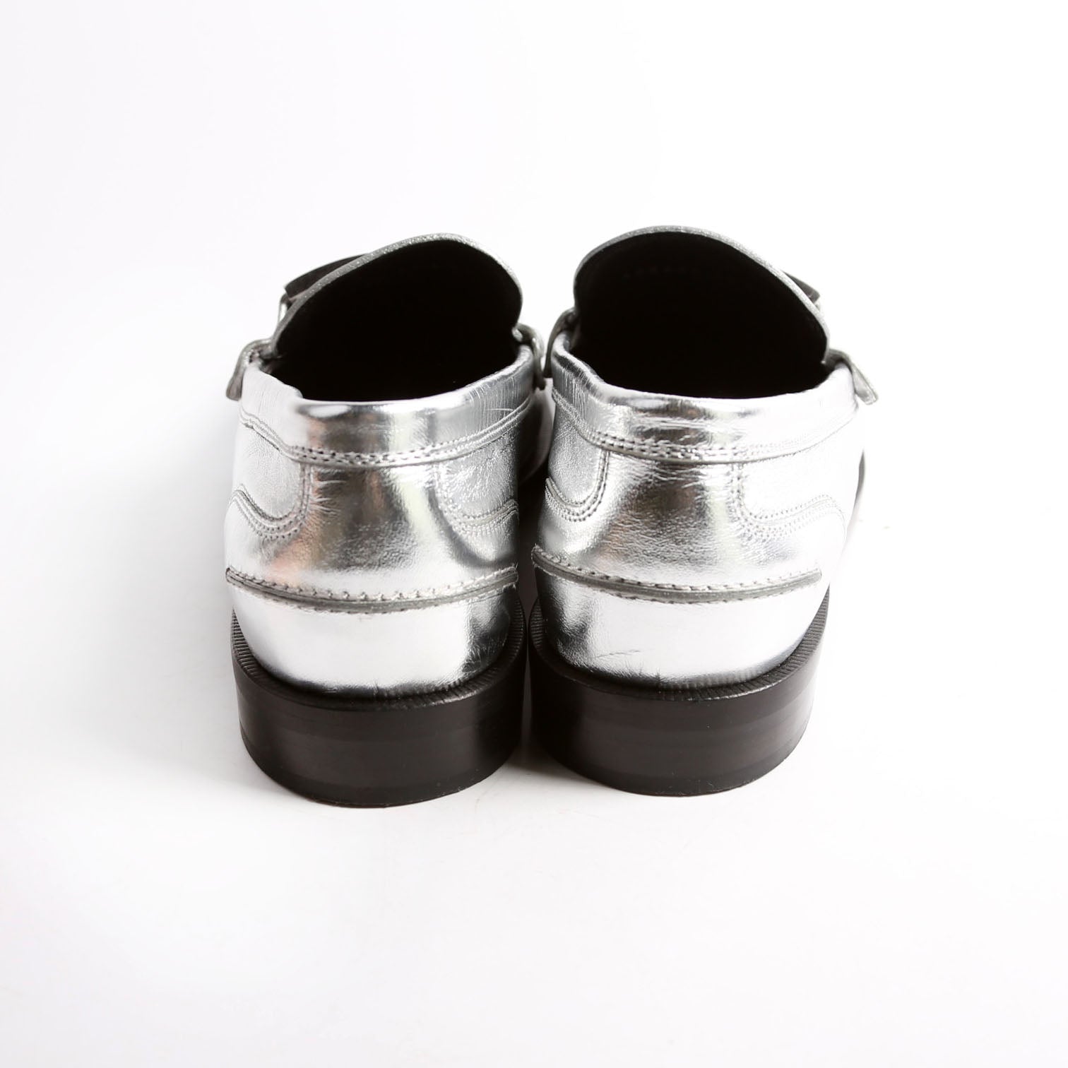 Fendi Metallic Vitello Baguette Loafers Size 39.5 Silver