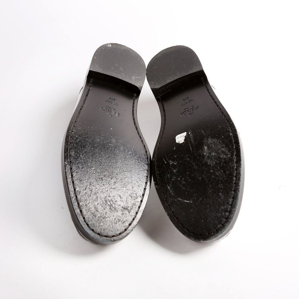 Fendi Metallic Vitello Baguette Loafers Size 39.5 Silver