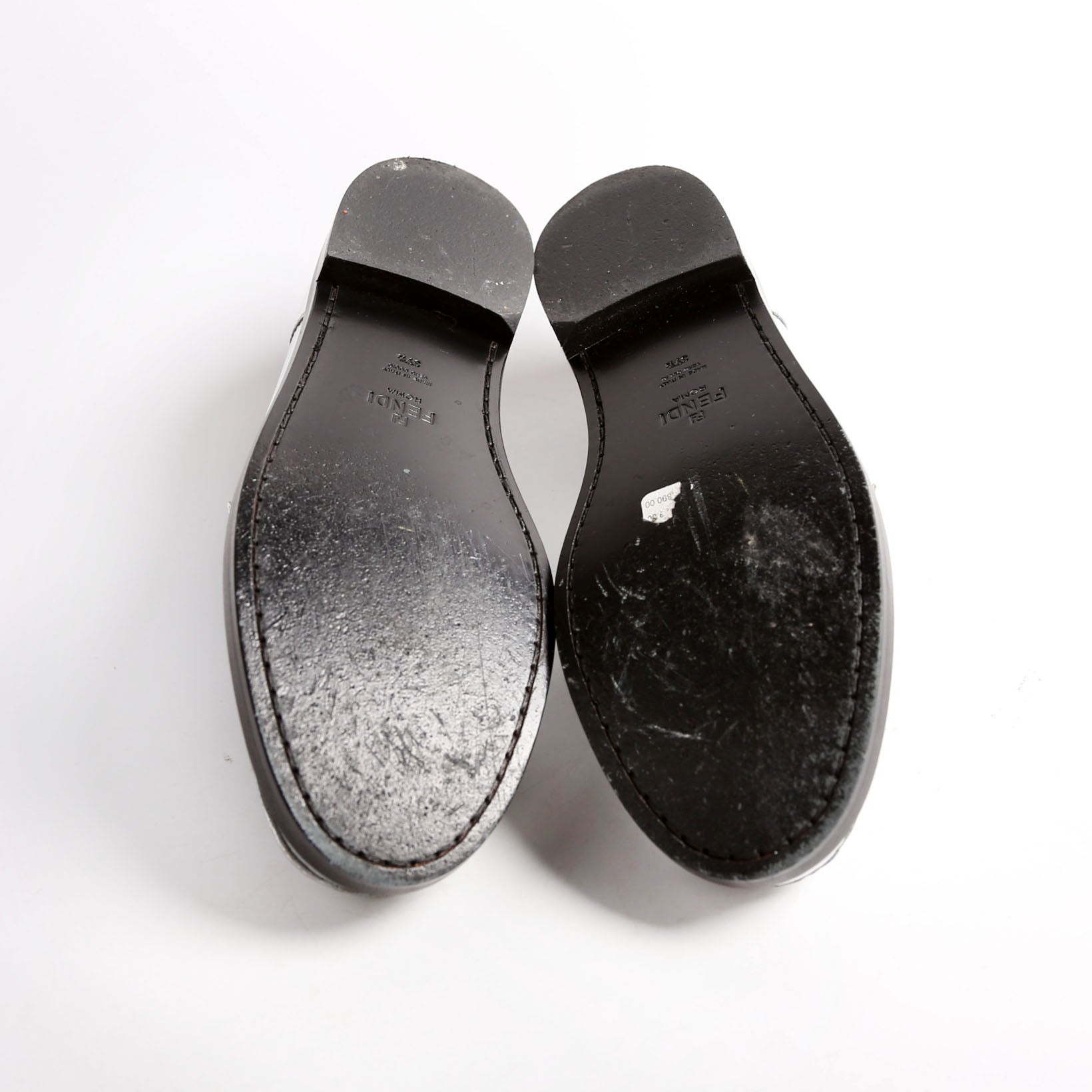 Fendi Metallic Vitello Baguette Loafers Size 39.5 Silver