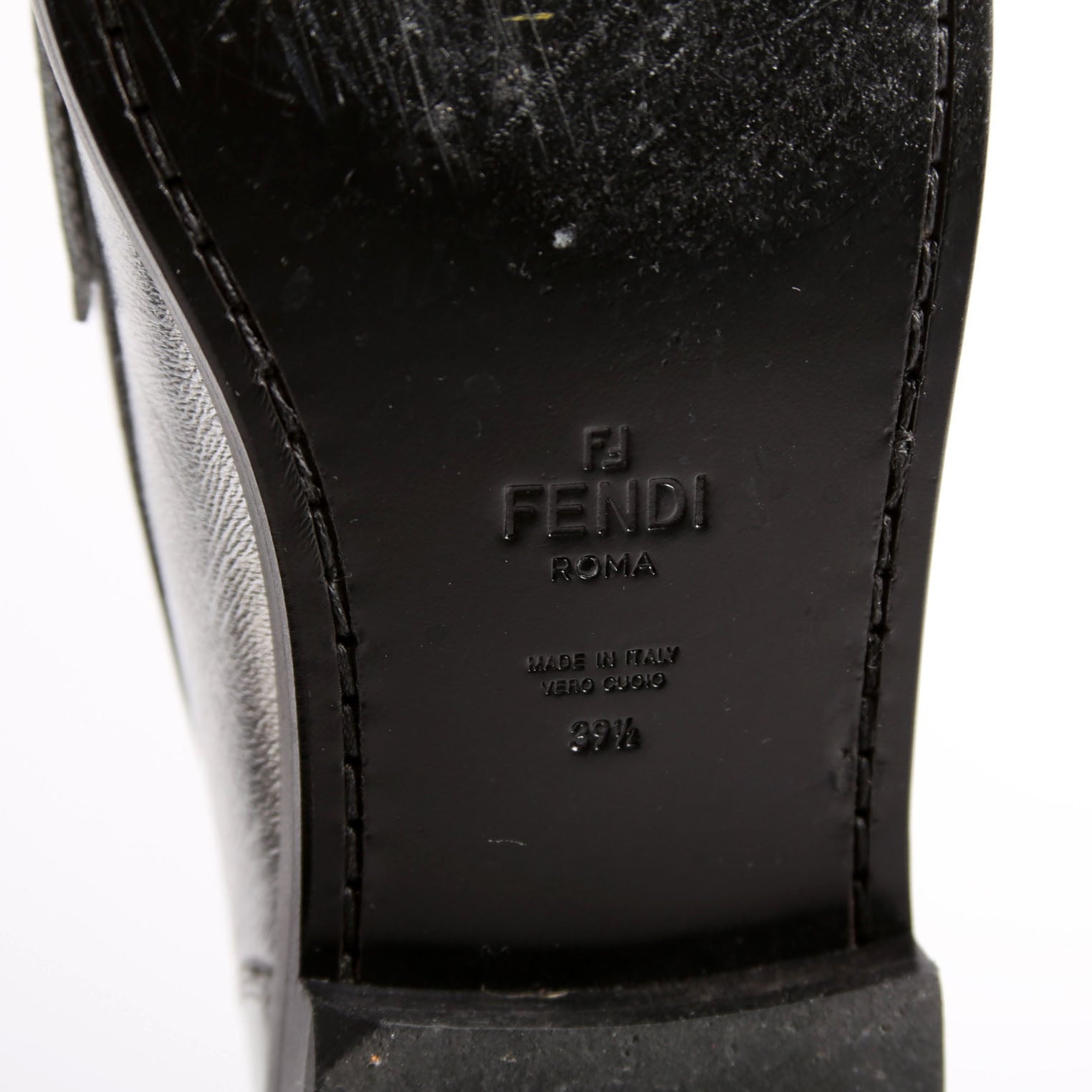 Fendi Metallic Vitello Baguette Loafers Size 39.5 Silver