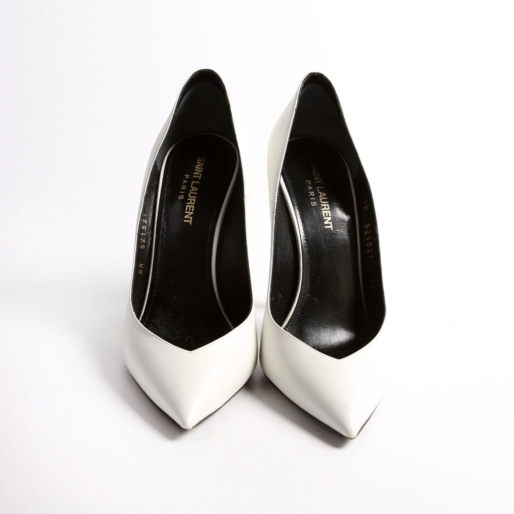 Pointed Toe Leather Pumps Size 38 White