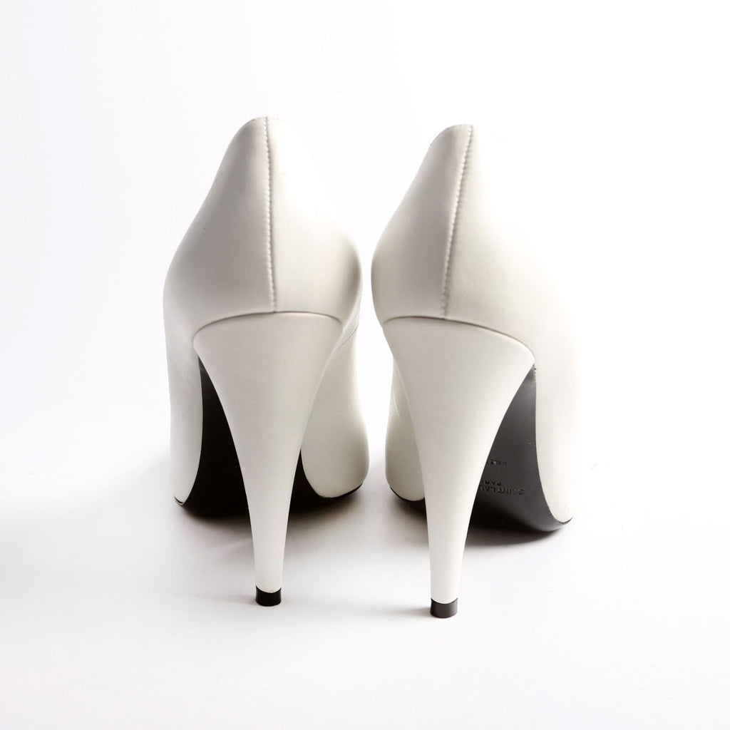Pointed Toe Leather Pumps Size 38 White