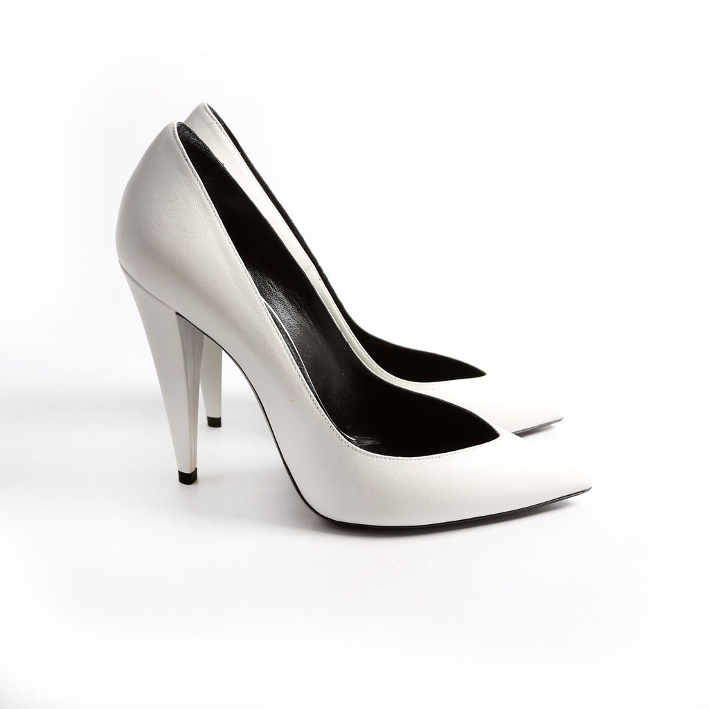 Pointed Toe Leather Pumps Size 38 White