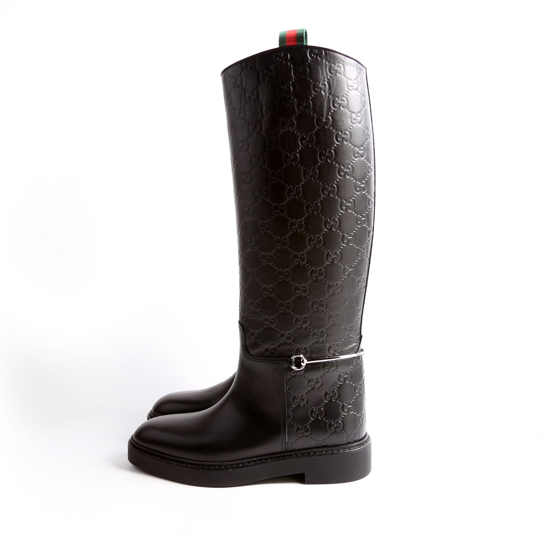 Gucci Guccissima Horse Slim Riding Boots Size 37.5 Black