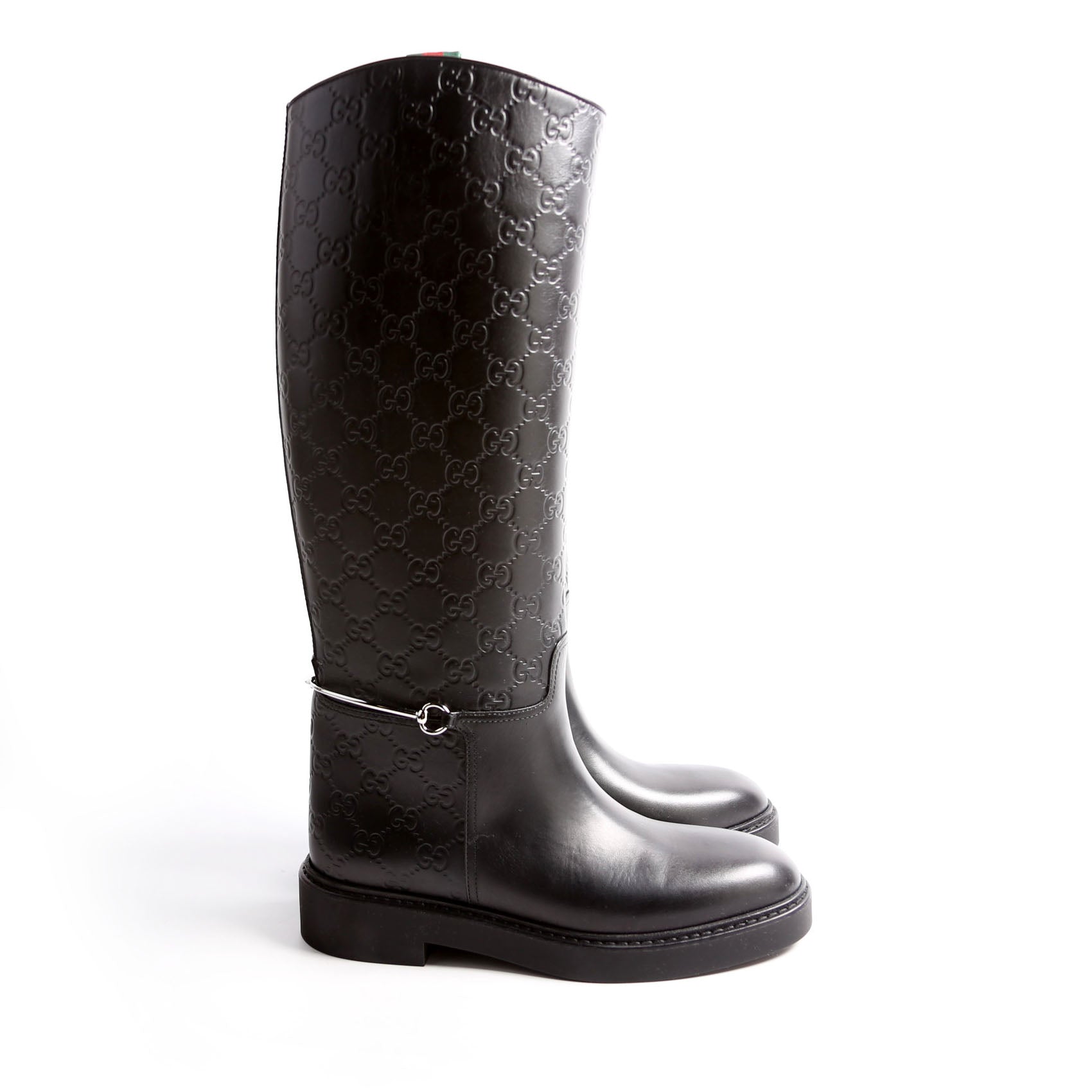 Gucci Guccissima Horse Slim Riding Boots Size 37.5 Black