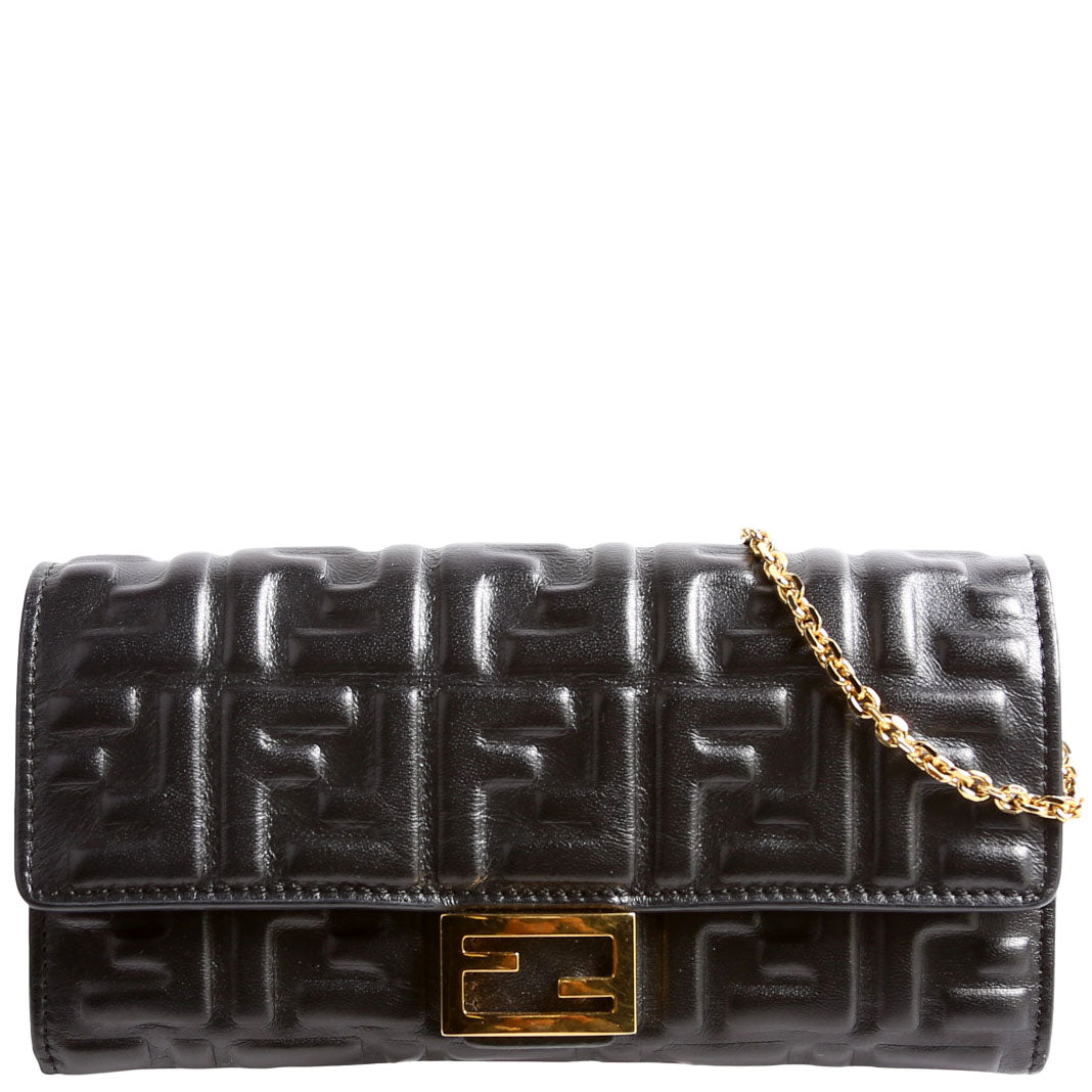 Fendi 8M0365 FF Embossed Wallet On Chain Black