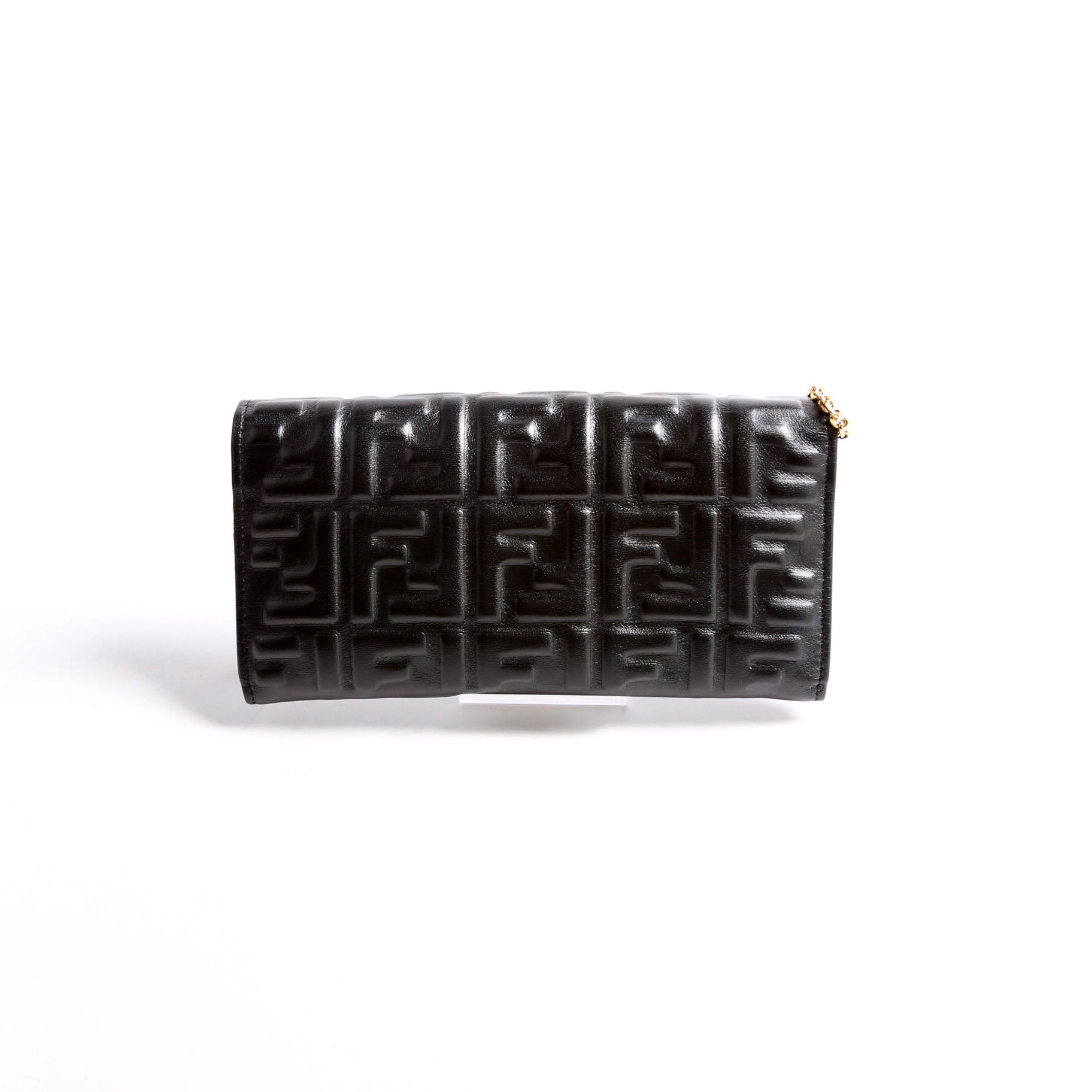 Fendi 8M0365 FF Embossed Wallet On Chain Black