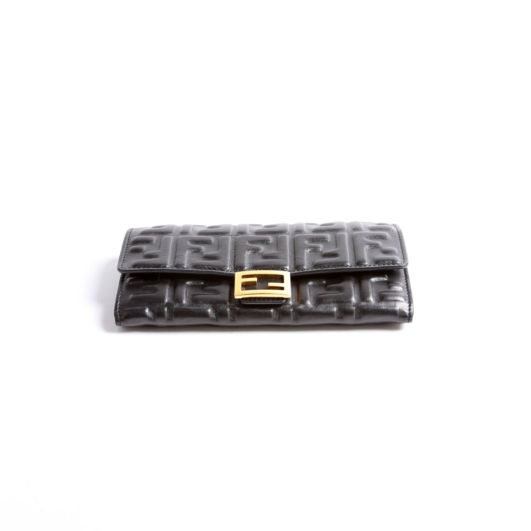 Fendi 8M0365 FF Embossed Wallet On Chain Black