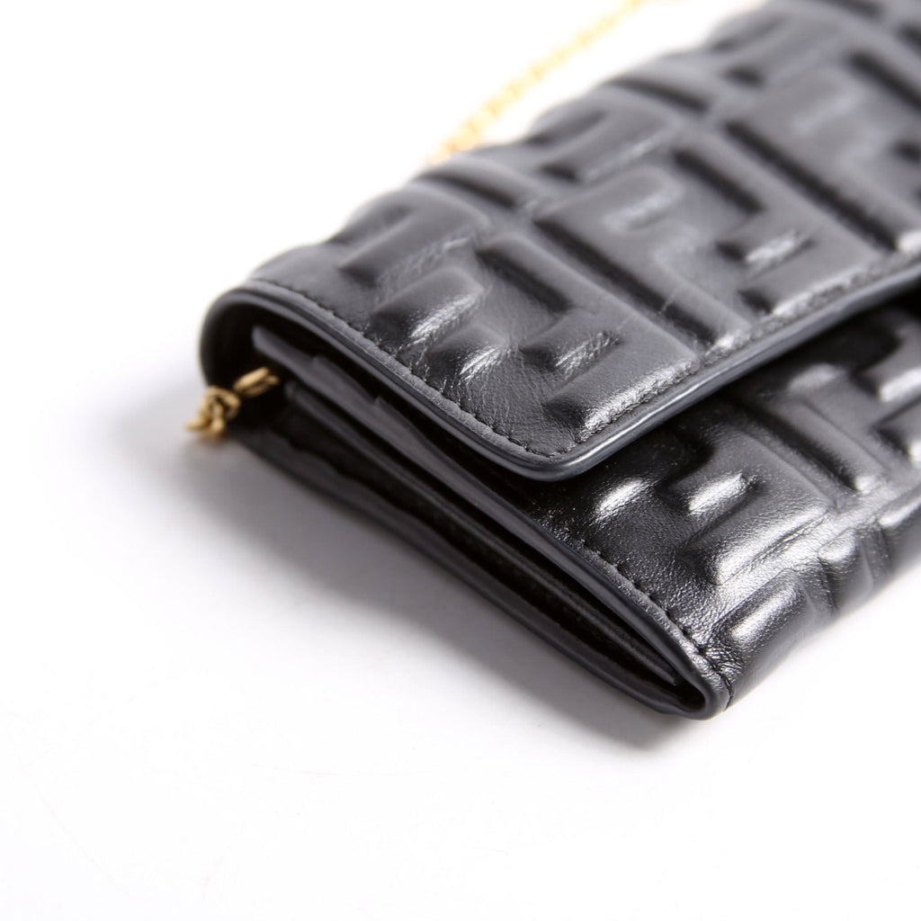 Fendi 8M0365 FF Embossed Wallet On Chain Black