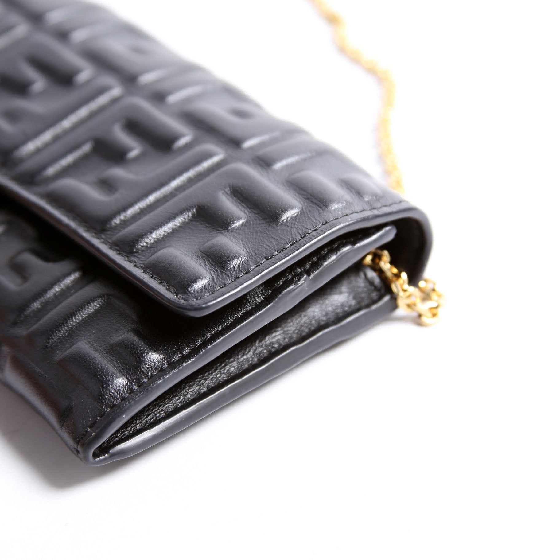 Fendi 8M0365 FF Embossed Wallet On Chain Black