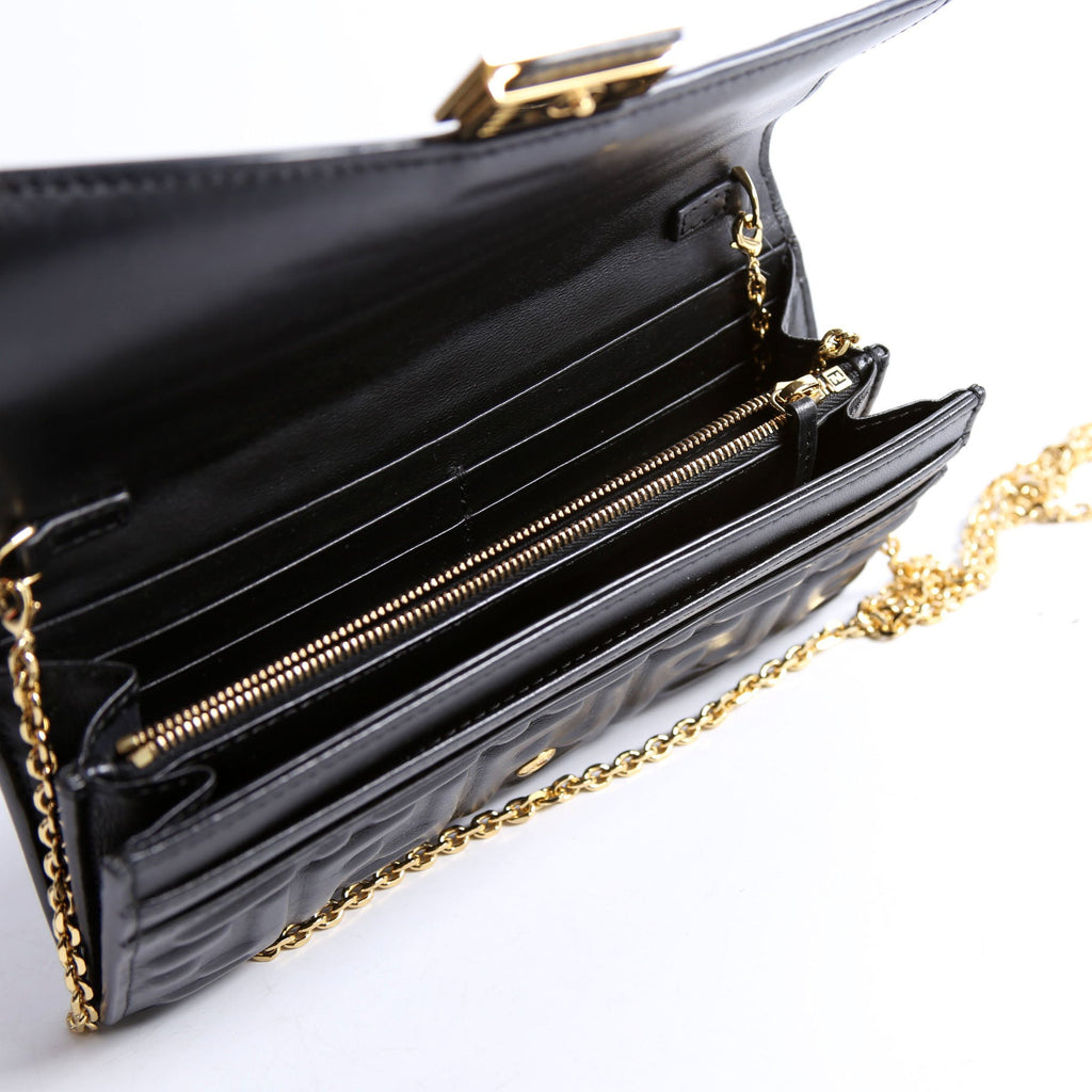 Fendi 8M0365 FF Embossed Wallet On Chain Black