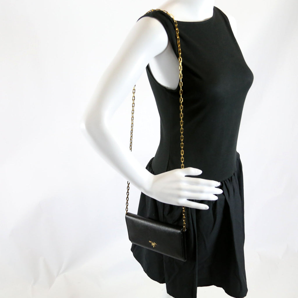Saffiano Lux Mini Chain Bag Black