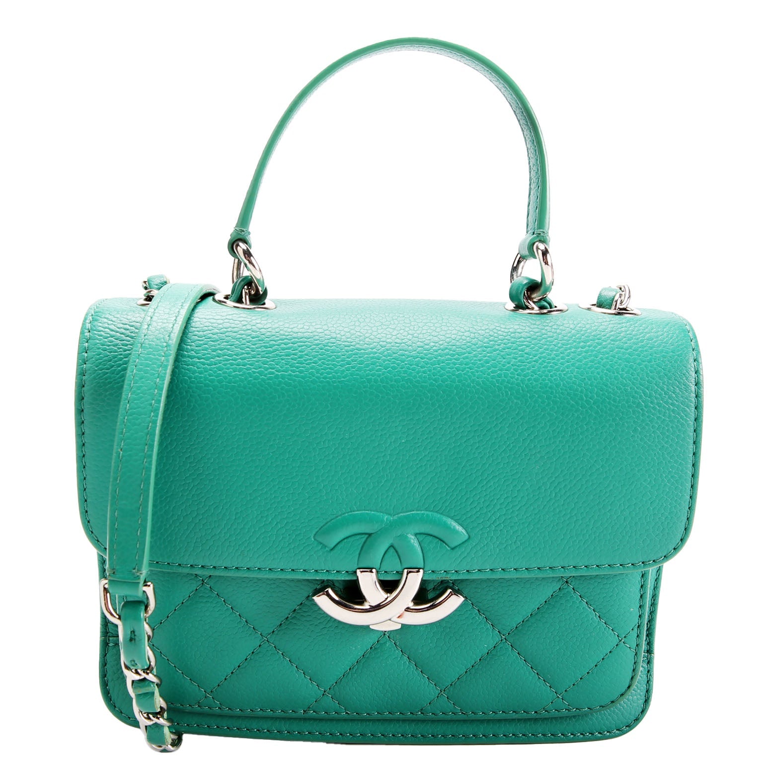 CC Box Flap Small Quilted Caviar 23M Green