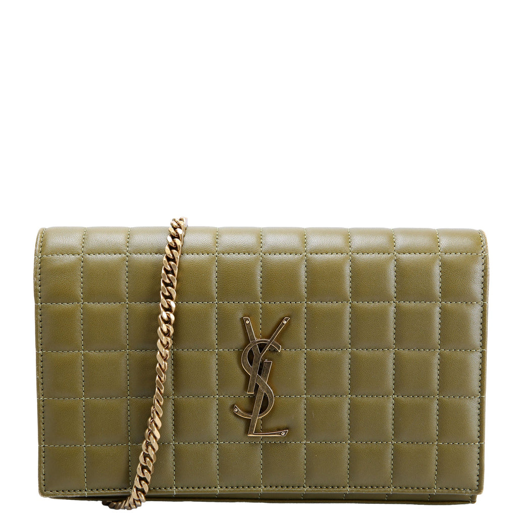 SAINT LAURENT Cassandra Chain Wallet Quilted Lambskin 743346 Green