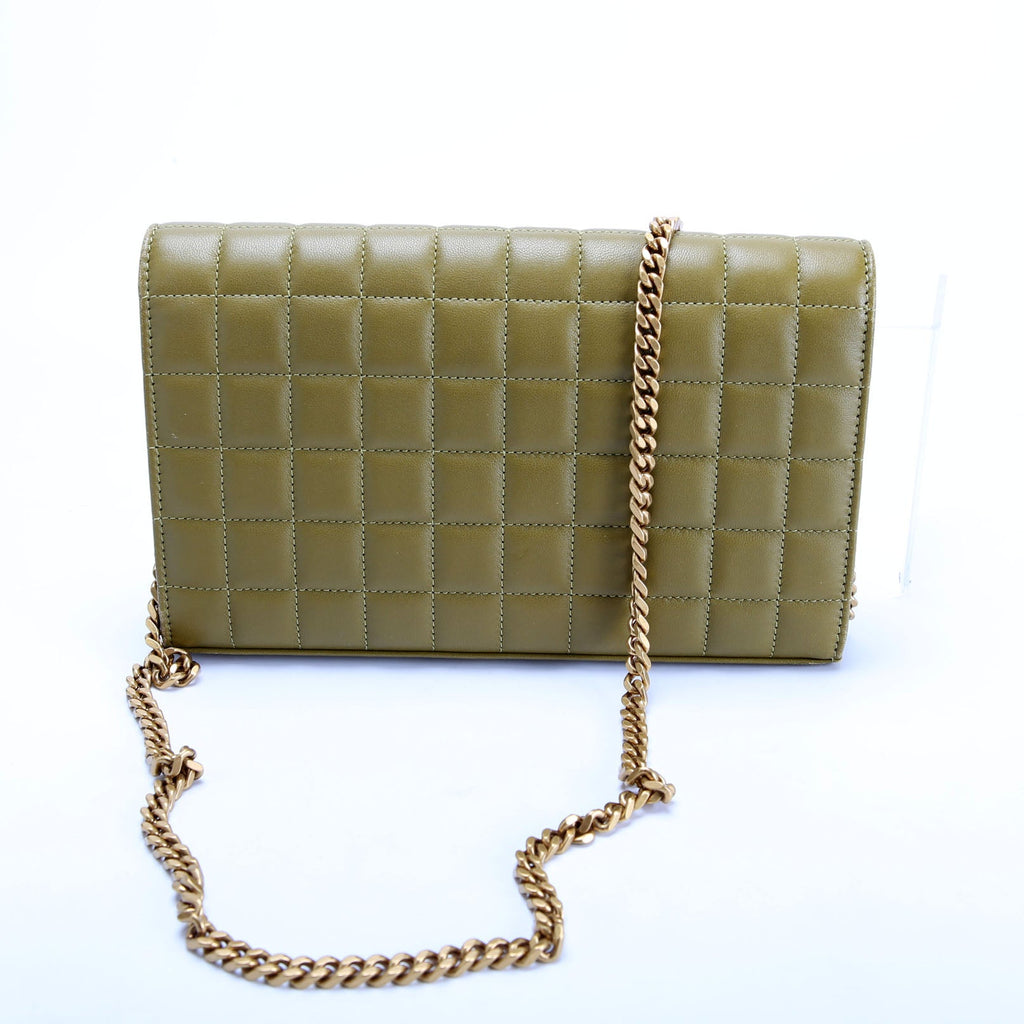 SAINT LAURENT Cassandra Chain Wallet Quilted Lambskin 743346 Green
