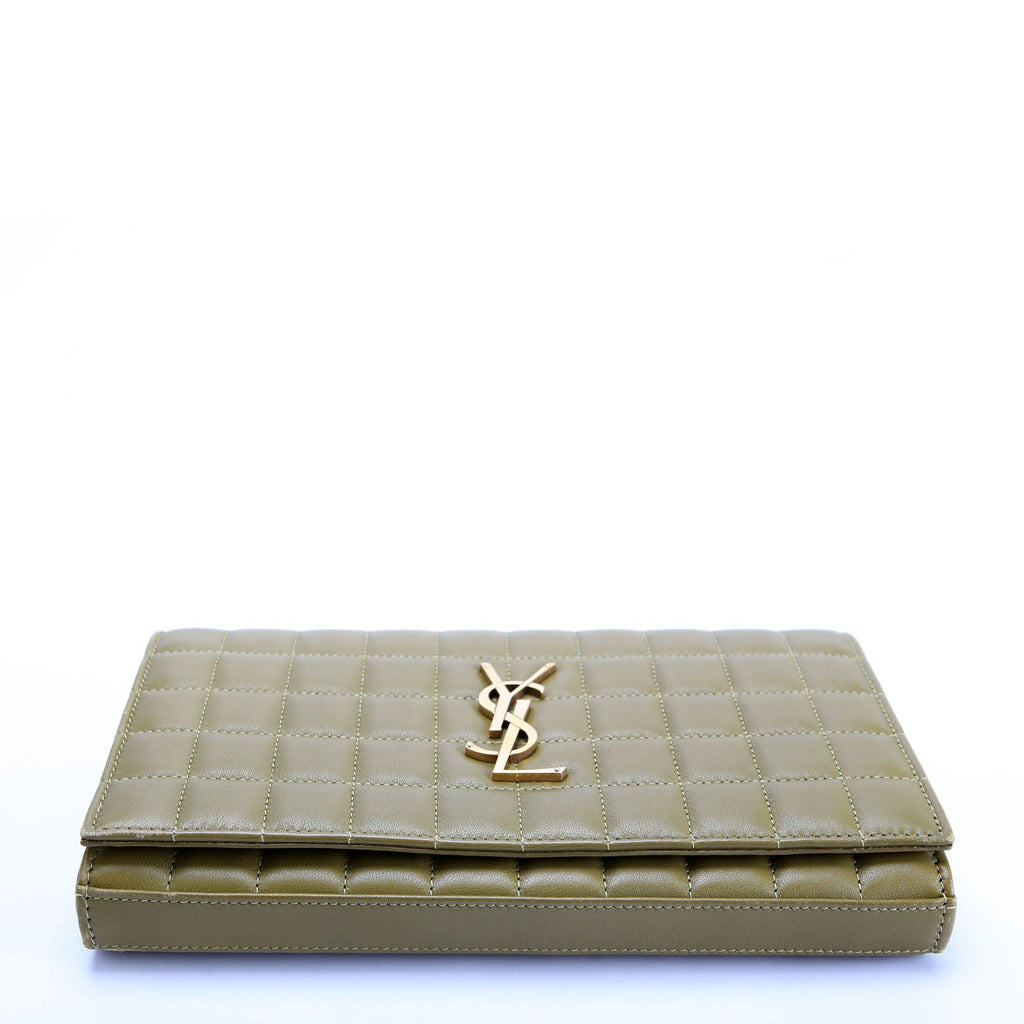SAINT LAURENT Cassandra Chain Wallet Quilted Lambskin 743346 Green