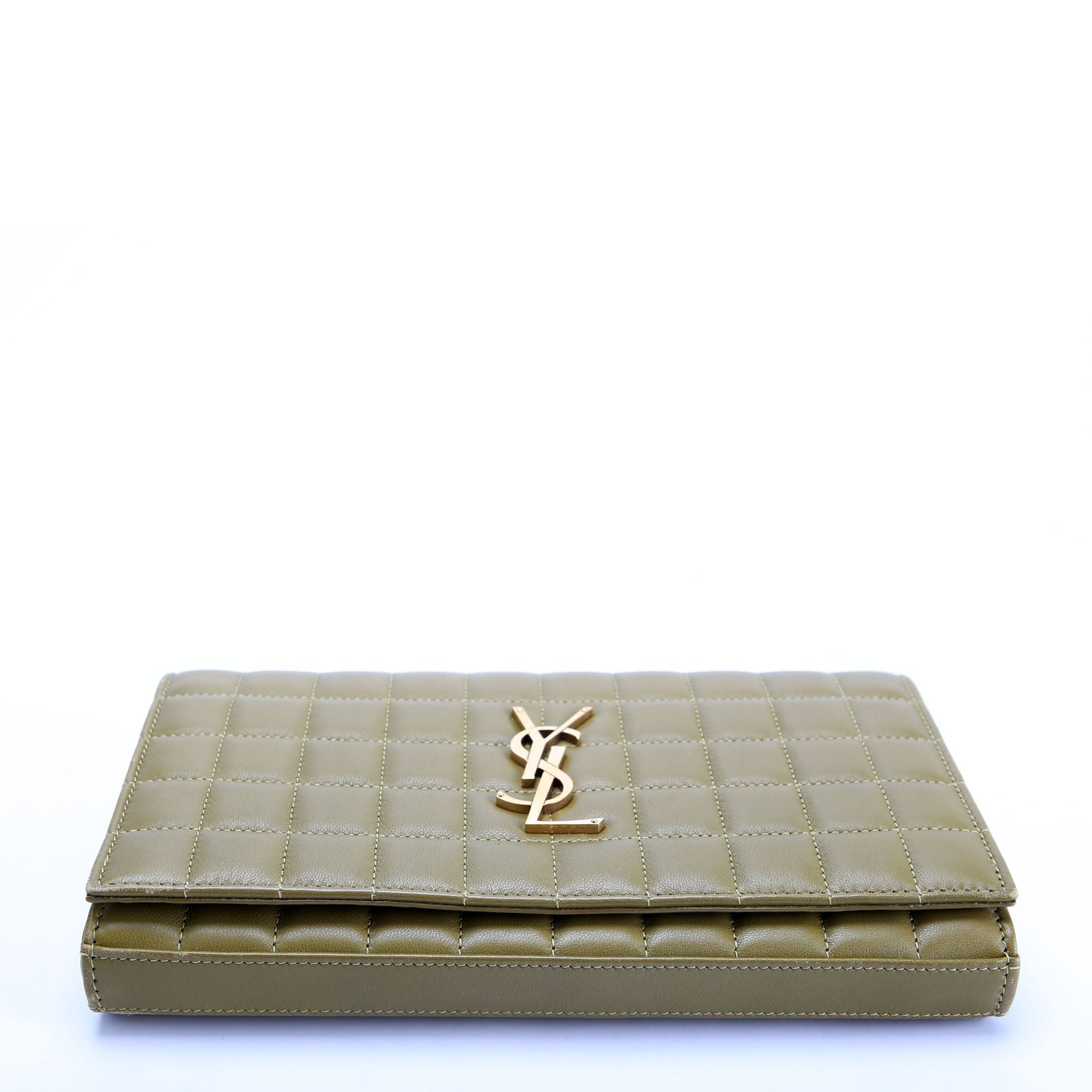 SAINT LAURENT Cassandra Chain Wallet Quilted Lambskin 743346 Green