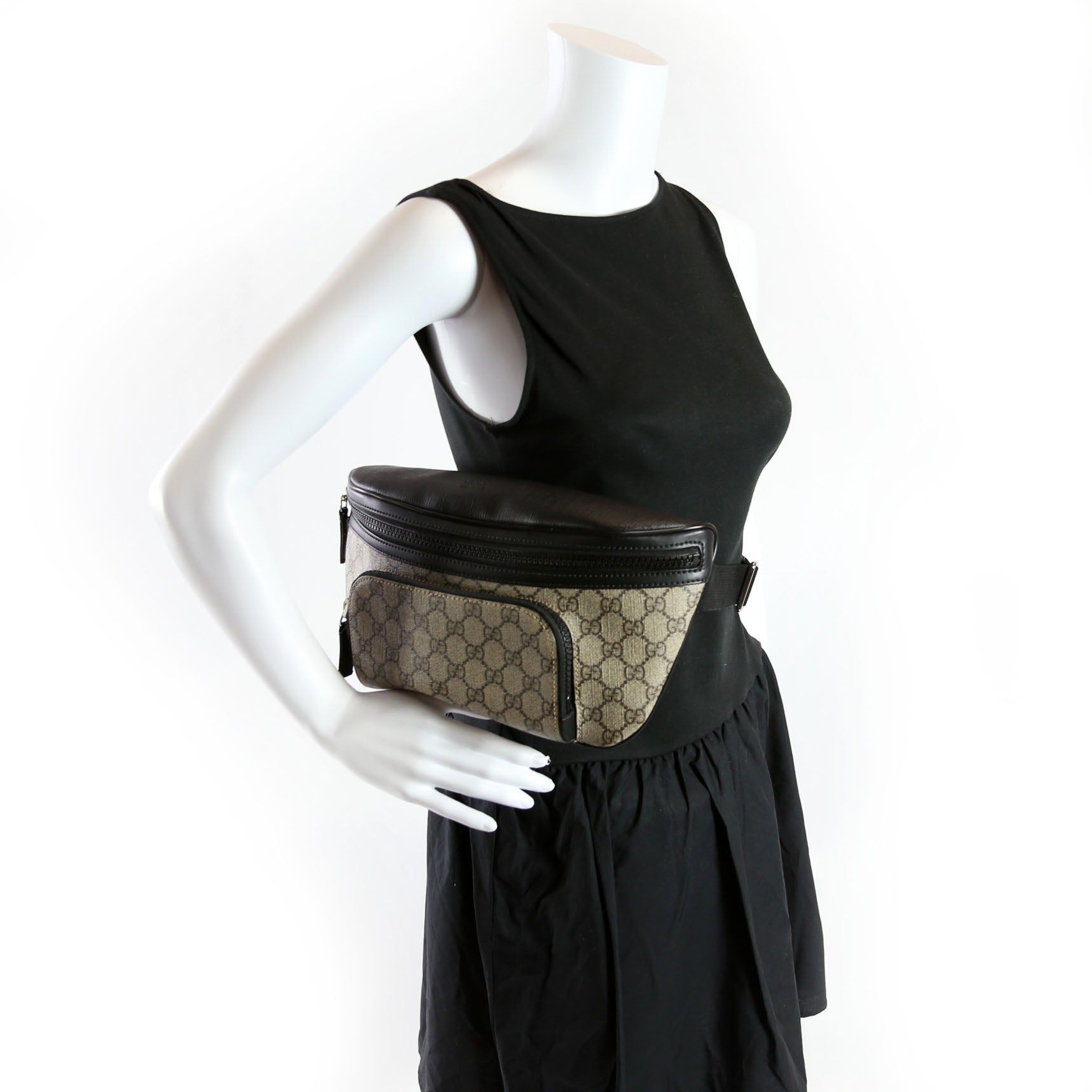 Gucci 779843 GG Supreme Belt Bag Black/Beige