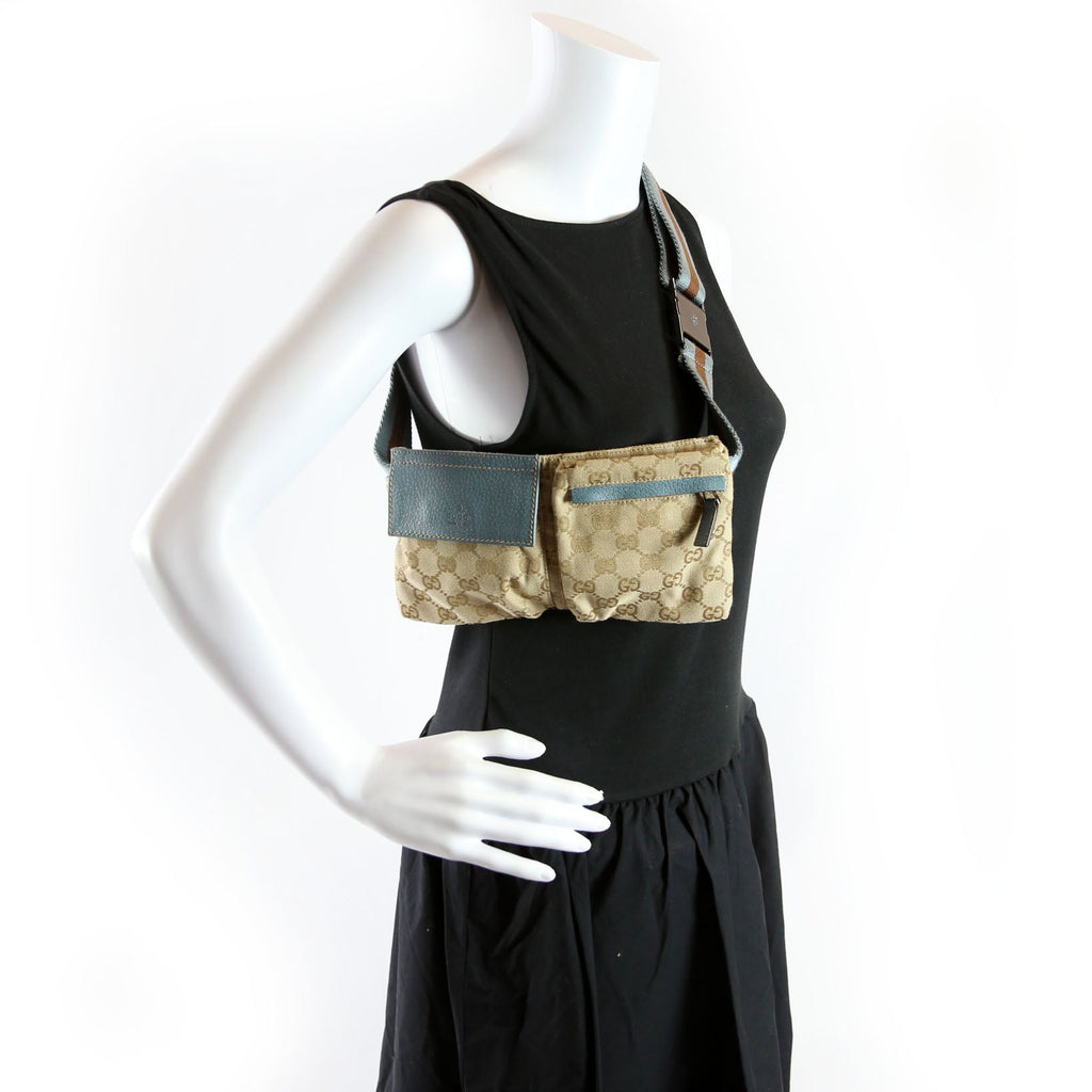 162962 GG Canvas Mini Waist Bag Beige/Blue
