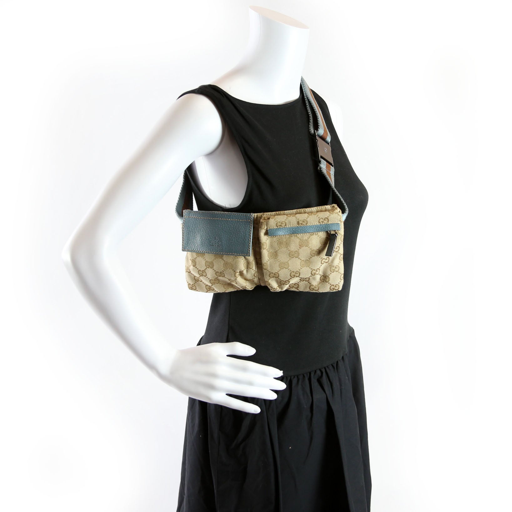 162962 GG Canvas Mini Waist Bag Beige/Blue