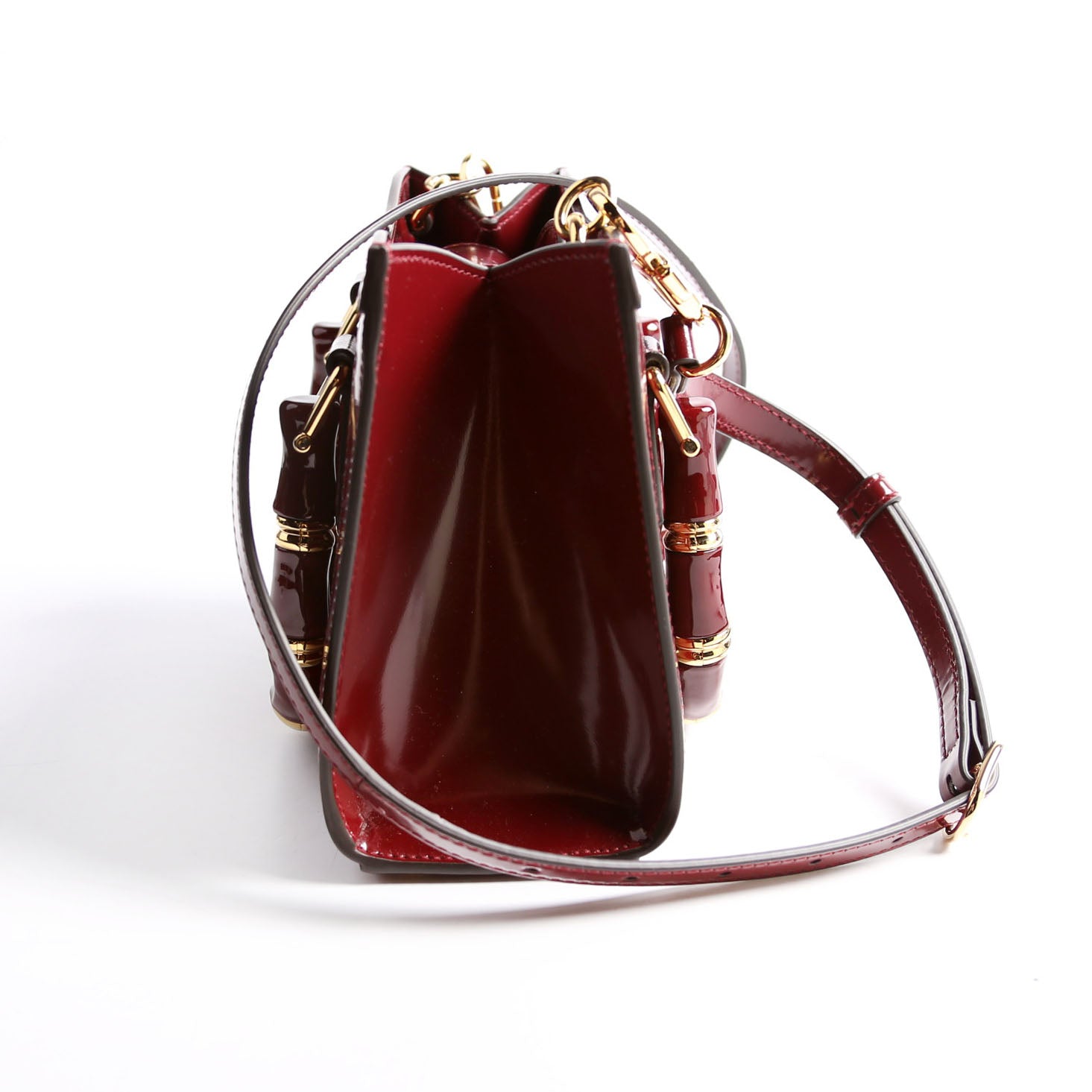 832936 Diana Mini Tote Patent Burgundy/Gold