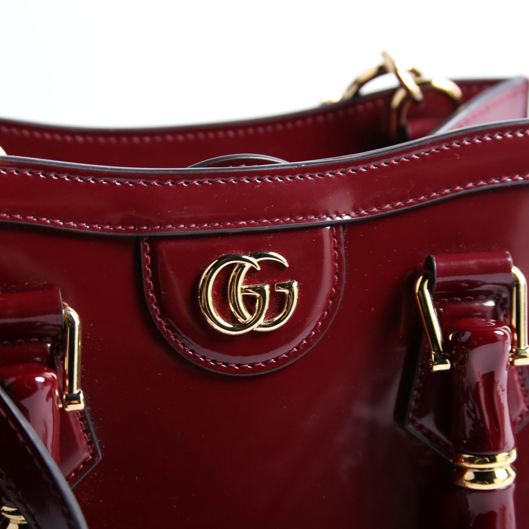 832936 Diana Mini Tote Patent Burgundy/Gold