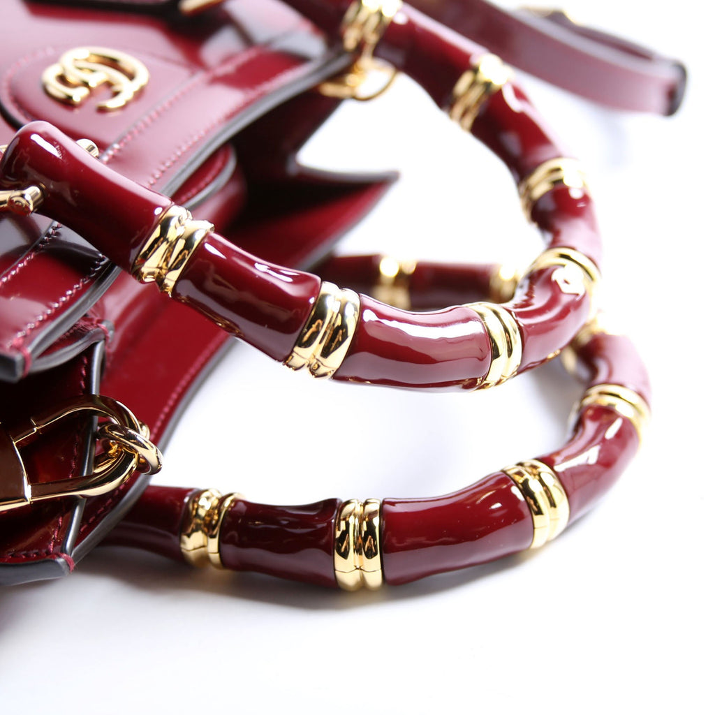 832936 Diana Mini Tote Patent Burgundy/Gold