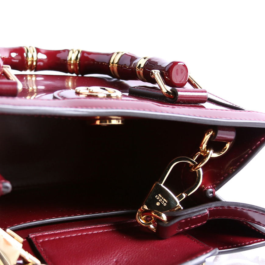 832936 Diana Mini Tote Patent Burgundy/Gold