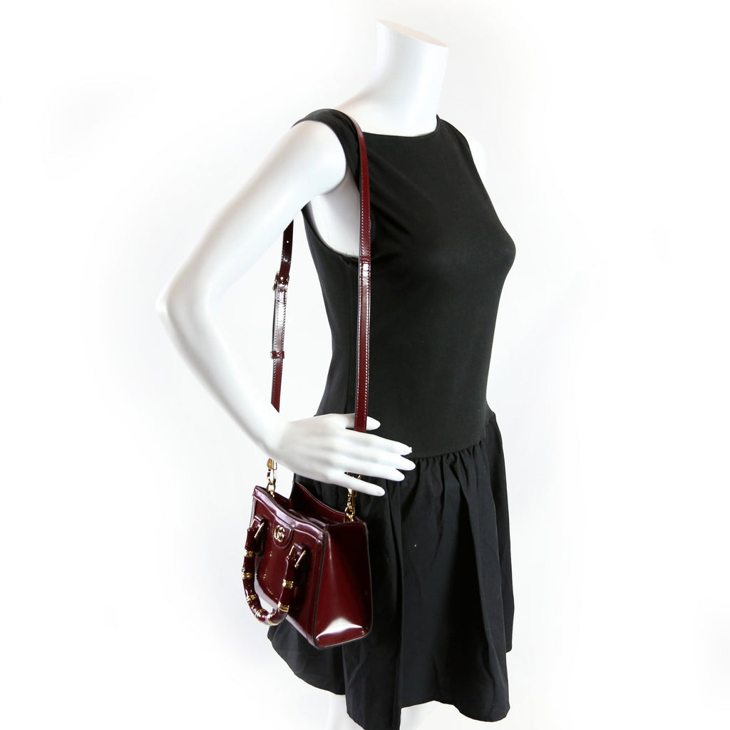 832936 Diana Mini Tote Patent Burgundy/Gold