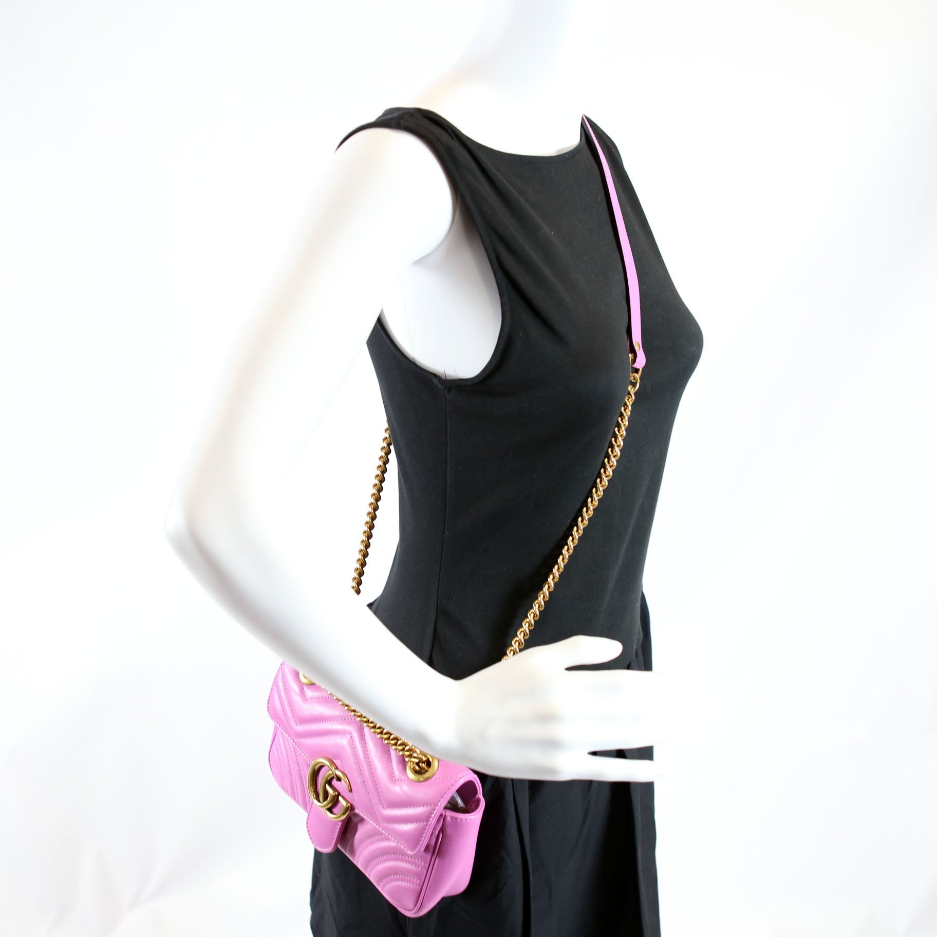 Gucci 446744 Marmont Leather Shoulder Mini Flap Pink