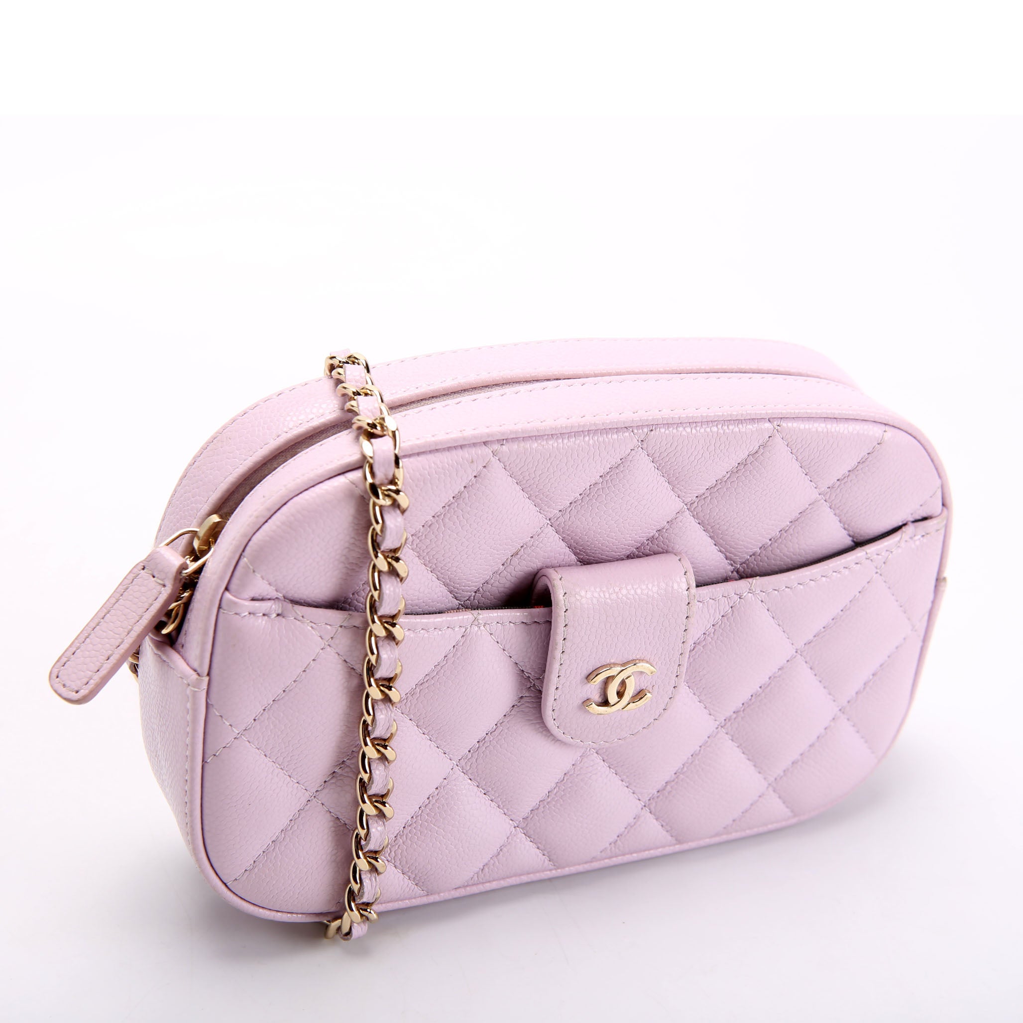 Chain Clutch Caviar RFID Pink