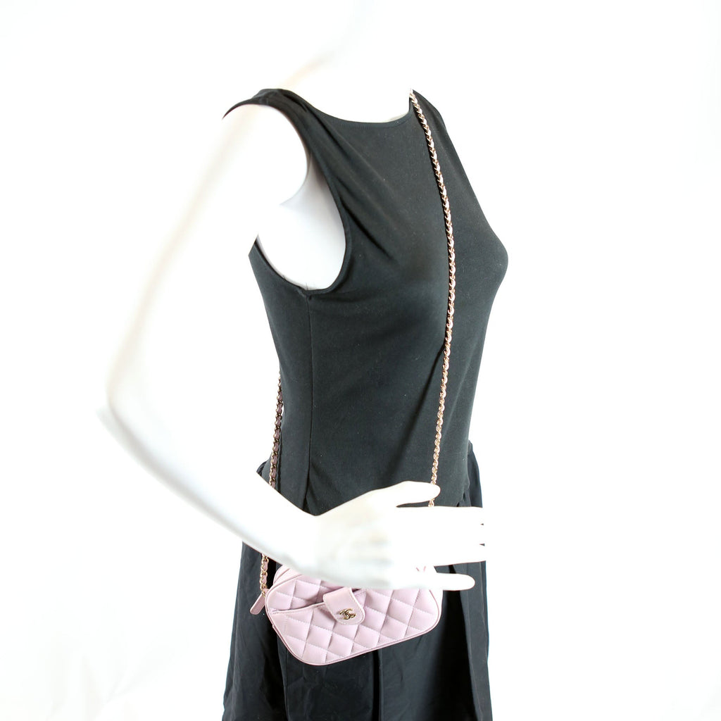 Chain Clutch Caviar RFID Pink