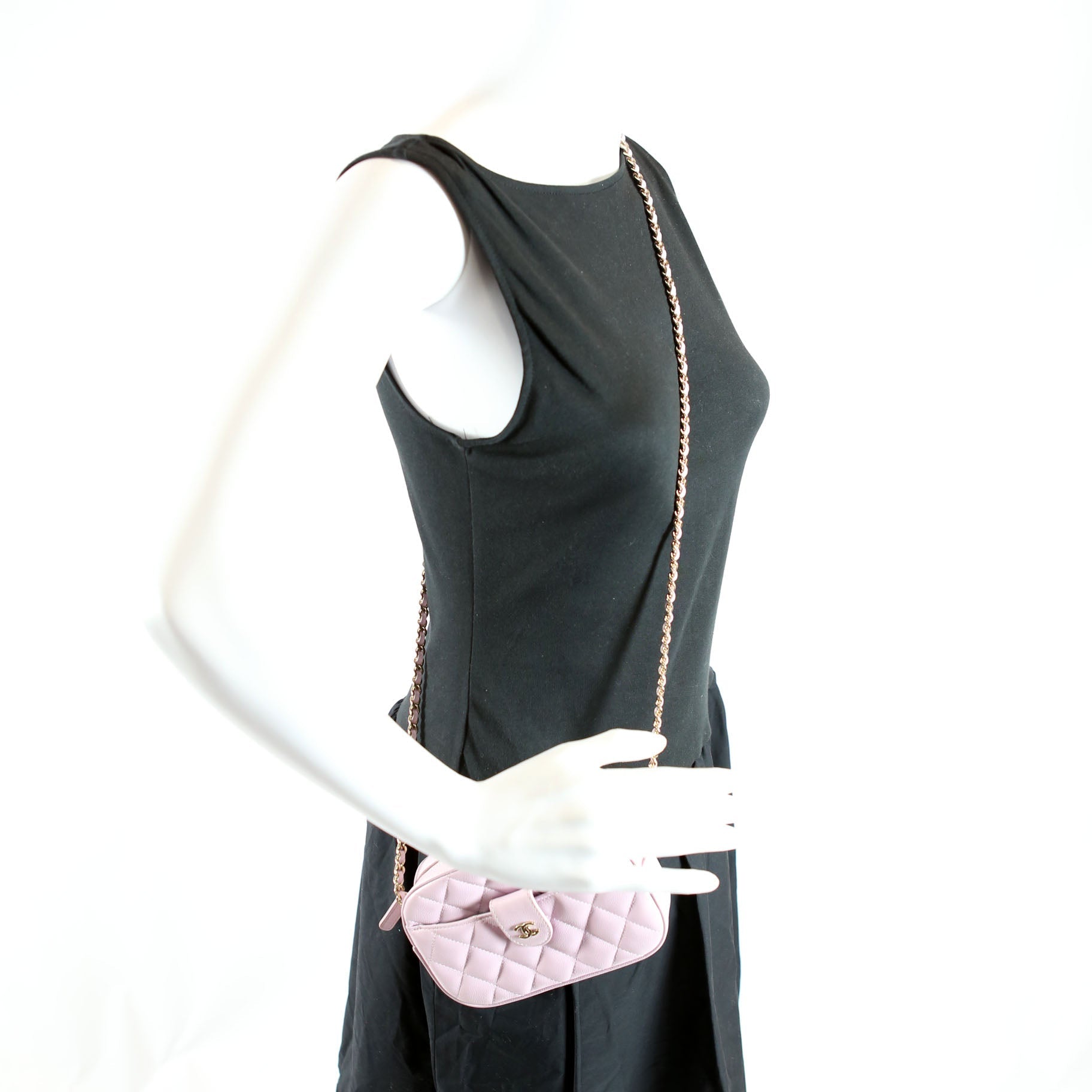 Chain Clutch Caviar RFID Pink