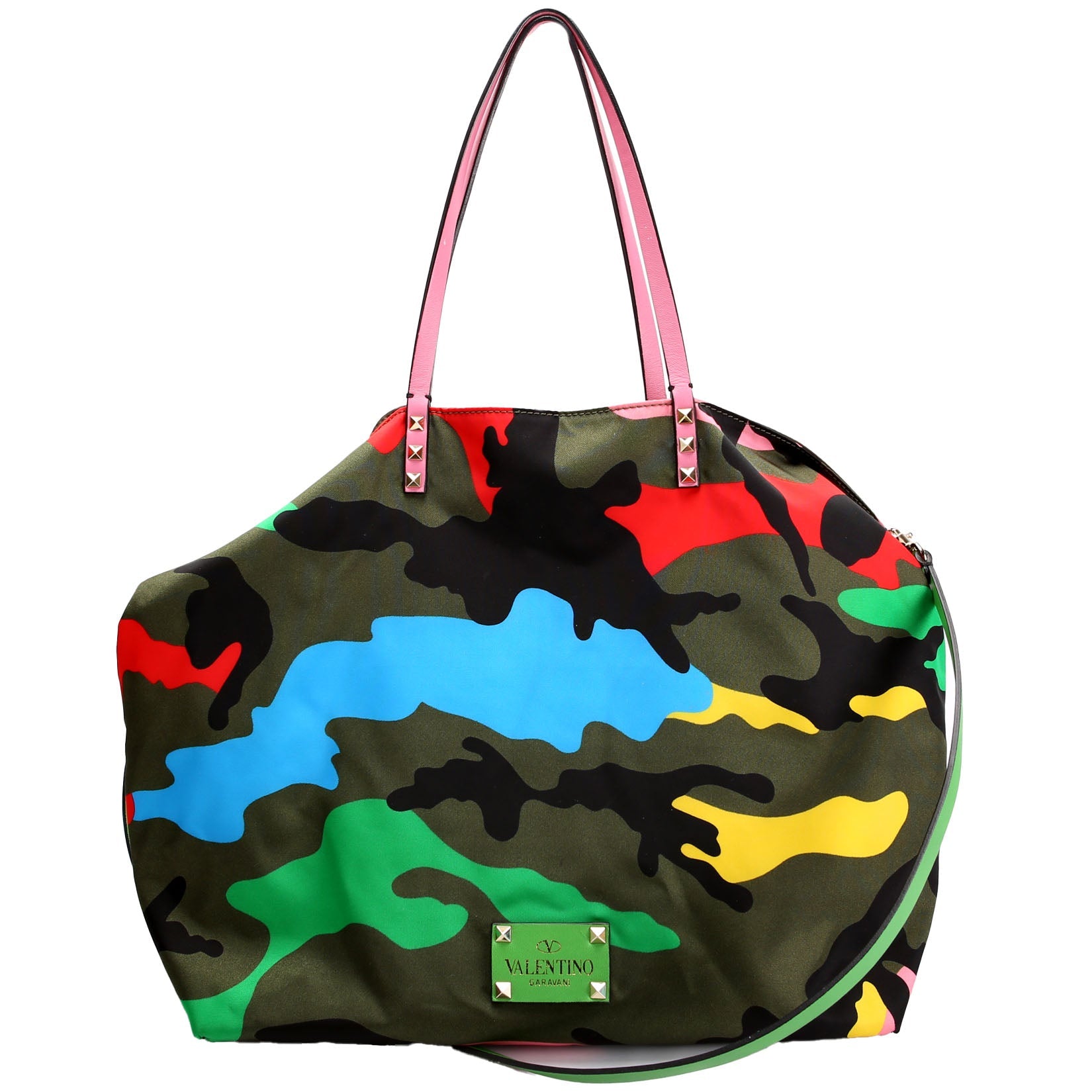 Rockstud Open Reverisble Nylon Tote Green/Multicolor