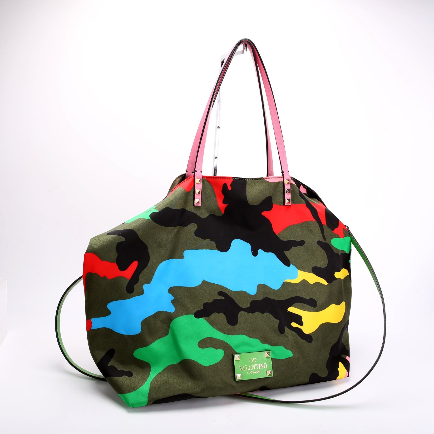 Rockstud Open Reverisble Nylon Tote Green/Multicolor