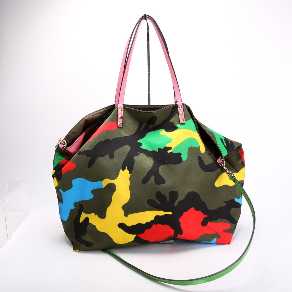 Rockstud Open Reverisble Nylon Tote Green/Multicolor