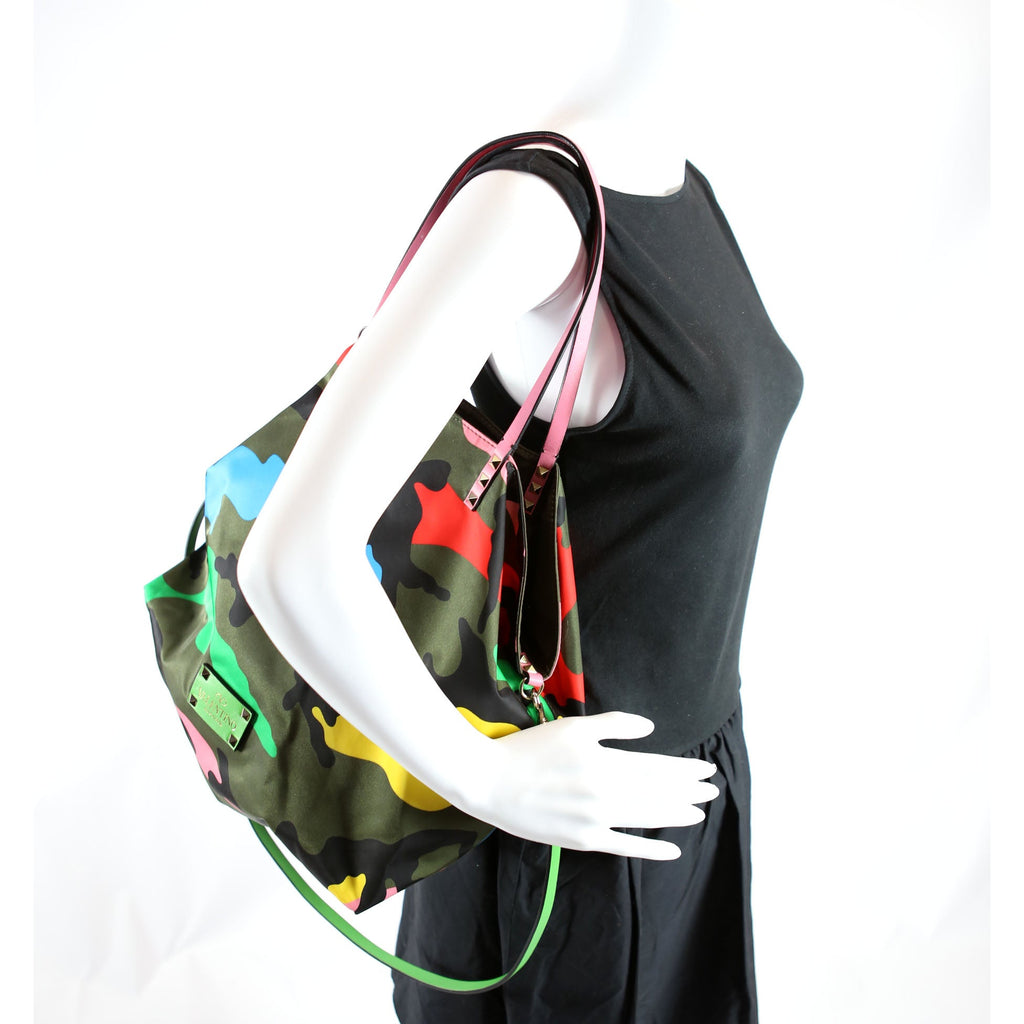 Rockstud Open Reverisble Nylon Tote Green/Multicolor