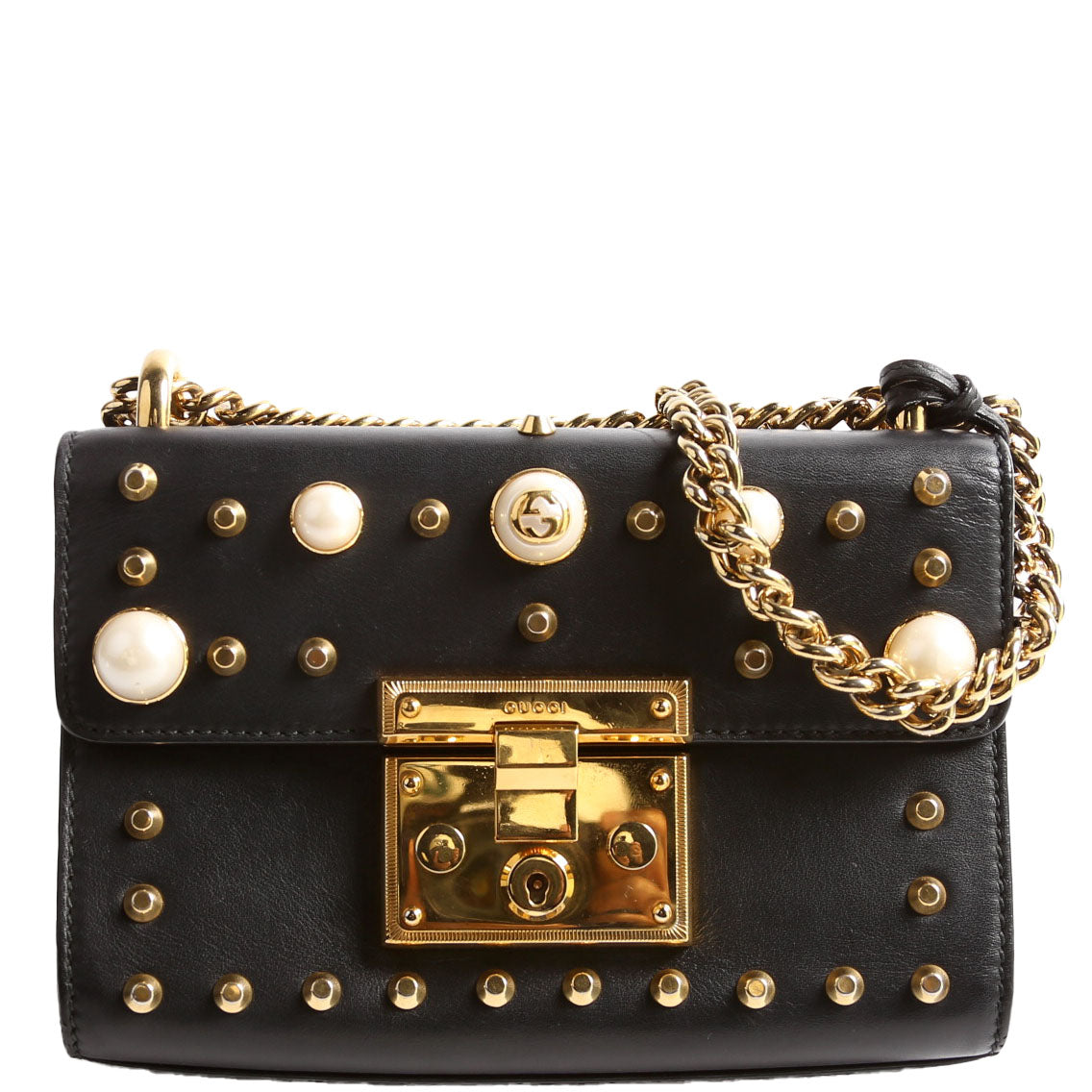 Gucci 432182 Padlock Pearl Leather Small Black