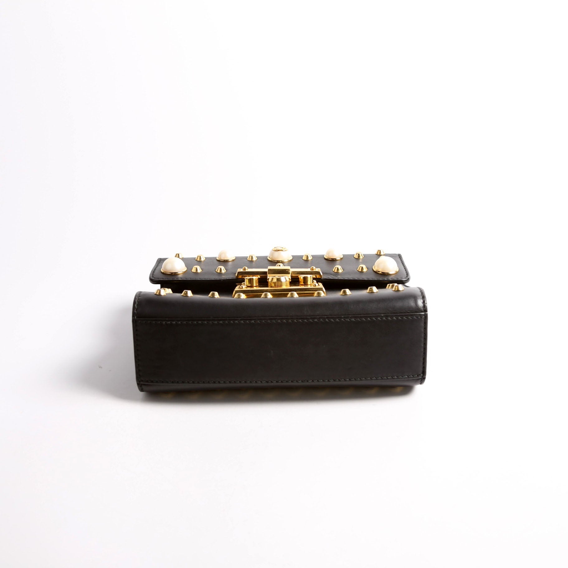 Gucci 432182 Padlock Pearl Leather Small Black