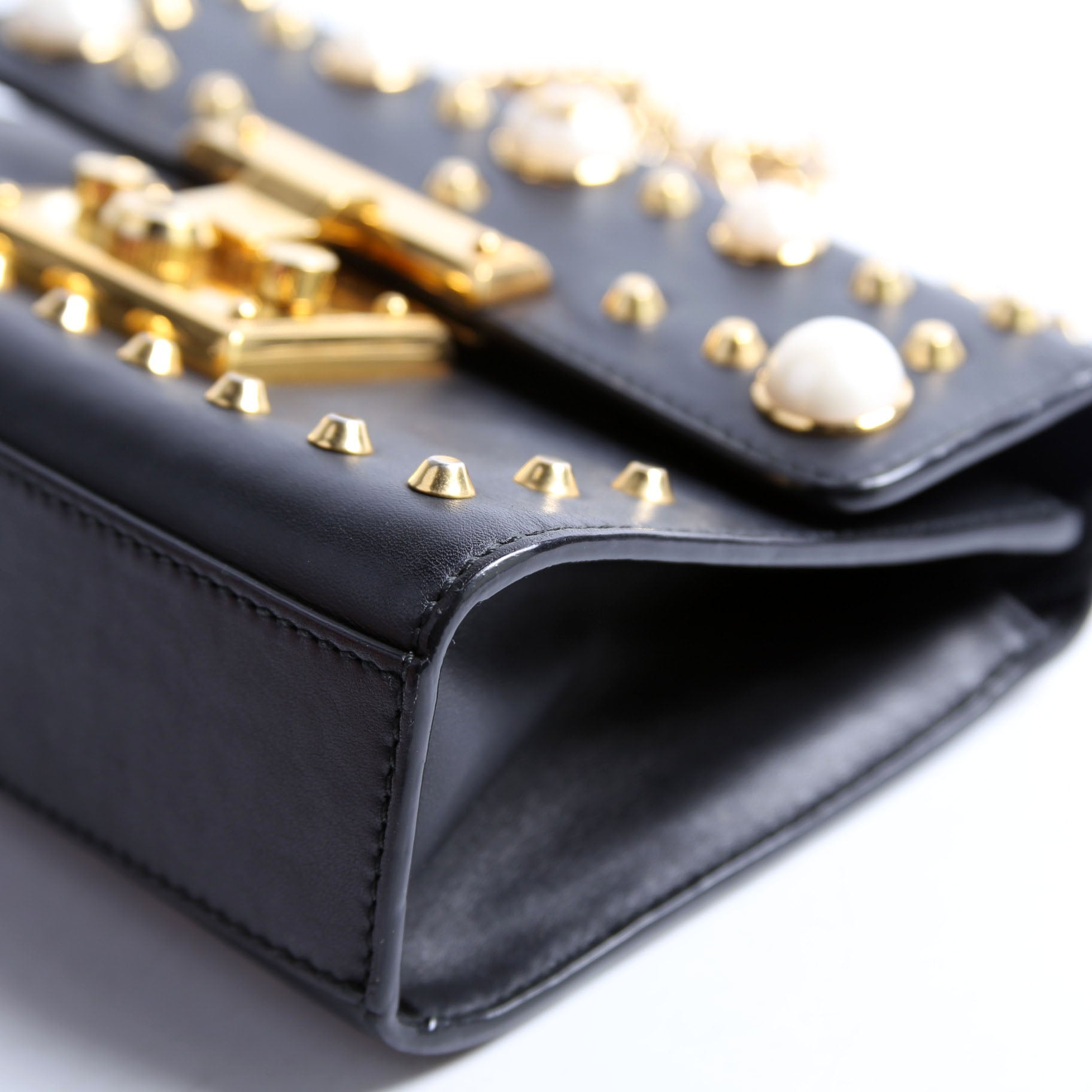 Gucci 432182 Padlock Pearl Leather Small Black