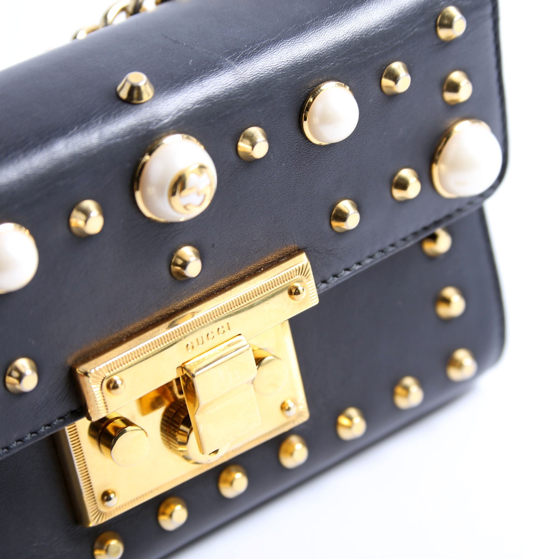 Gucci 432182 Padlock Pearl Leather Small Black