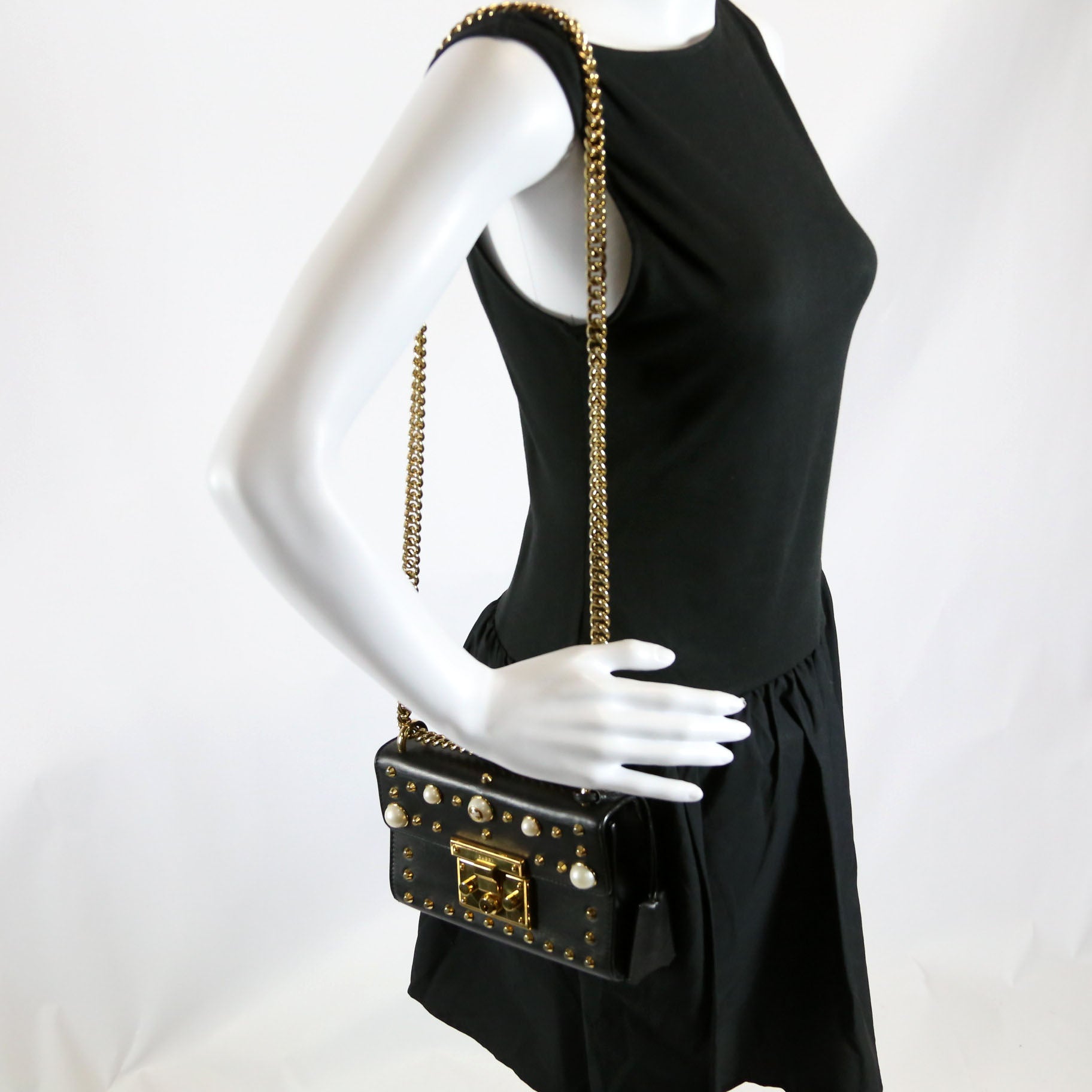 Gucci 432182 Padlock Pearl Leather Small Black