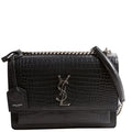 SAINT LAURENT Sunset Medium Crocodile Embossed 442906 Gray/Silver