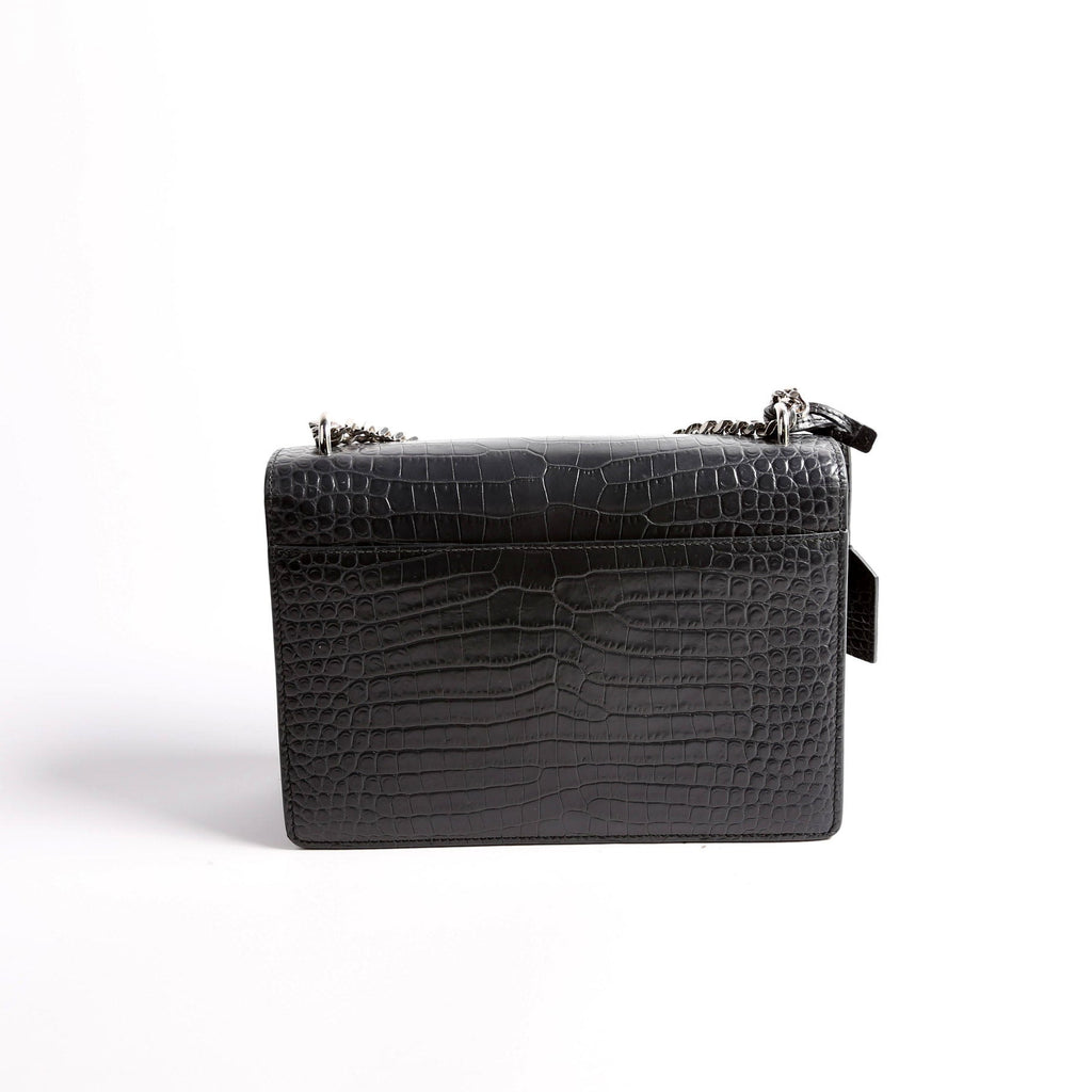 SAINT LAURENT Sunset Medium Crocodile Embossed 442906 Gray/Silver