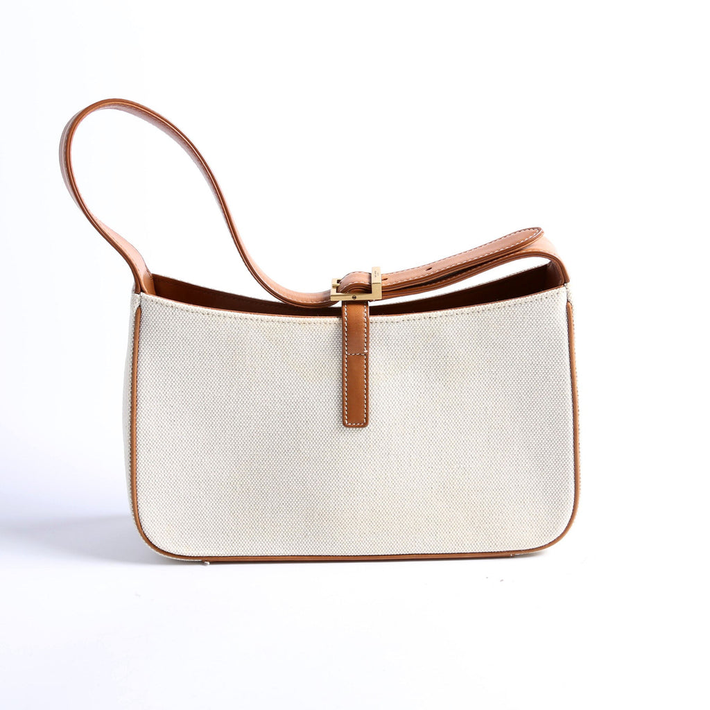 SAINT LAURENT 657228 Le 5 A 7 Hobo Canvas/Calfskin Brown/Ivory
