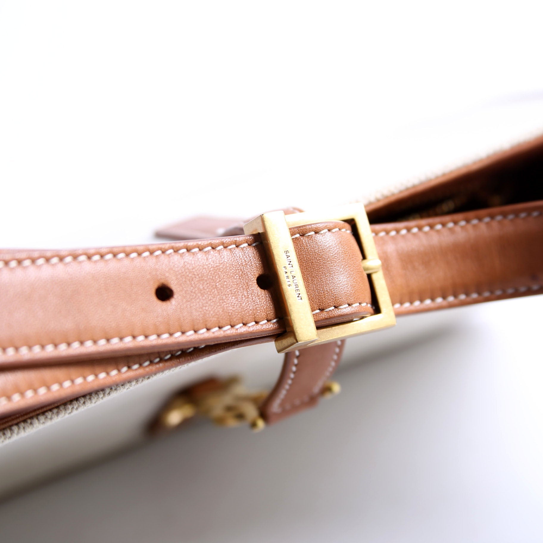 SAINT LAURENT 657228 Le 5 A 7 Hobo Canvas/Calfskin Brown/Ivory