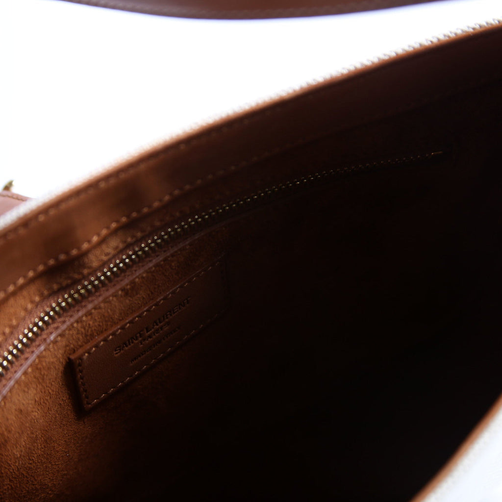 SAINT LAURENT 657228 Le 5 A 7 Hobo Canvas/Calfskin Brown/Ivory