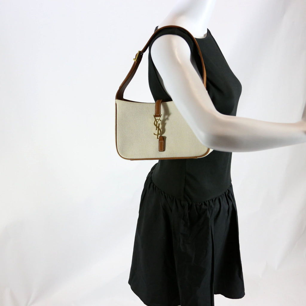 SAINT LAURENT 657228 Le 5 A 7 Hobo Canvas/Calfskin Brown/Ivory